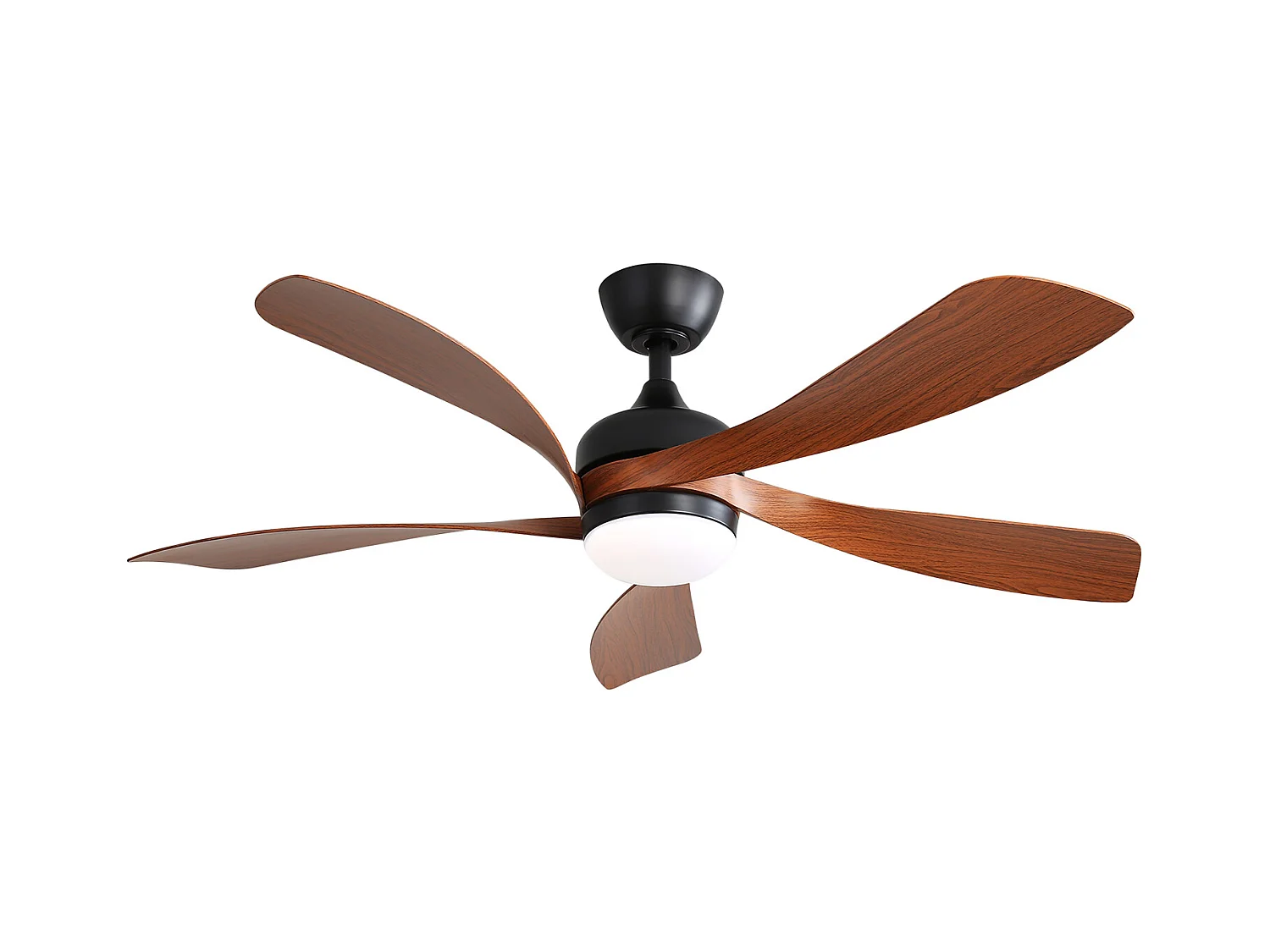 Ventilateur de plafond moderne 52" avec lumière LED 3 couleurs dimmable, 5 pales ABS, télécommande et moteur DC réversible, noir (131x131x35cm)