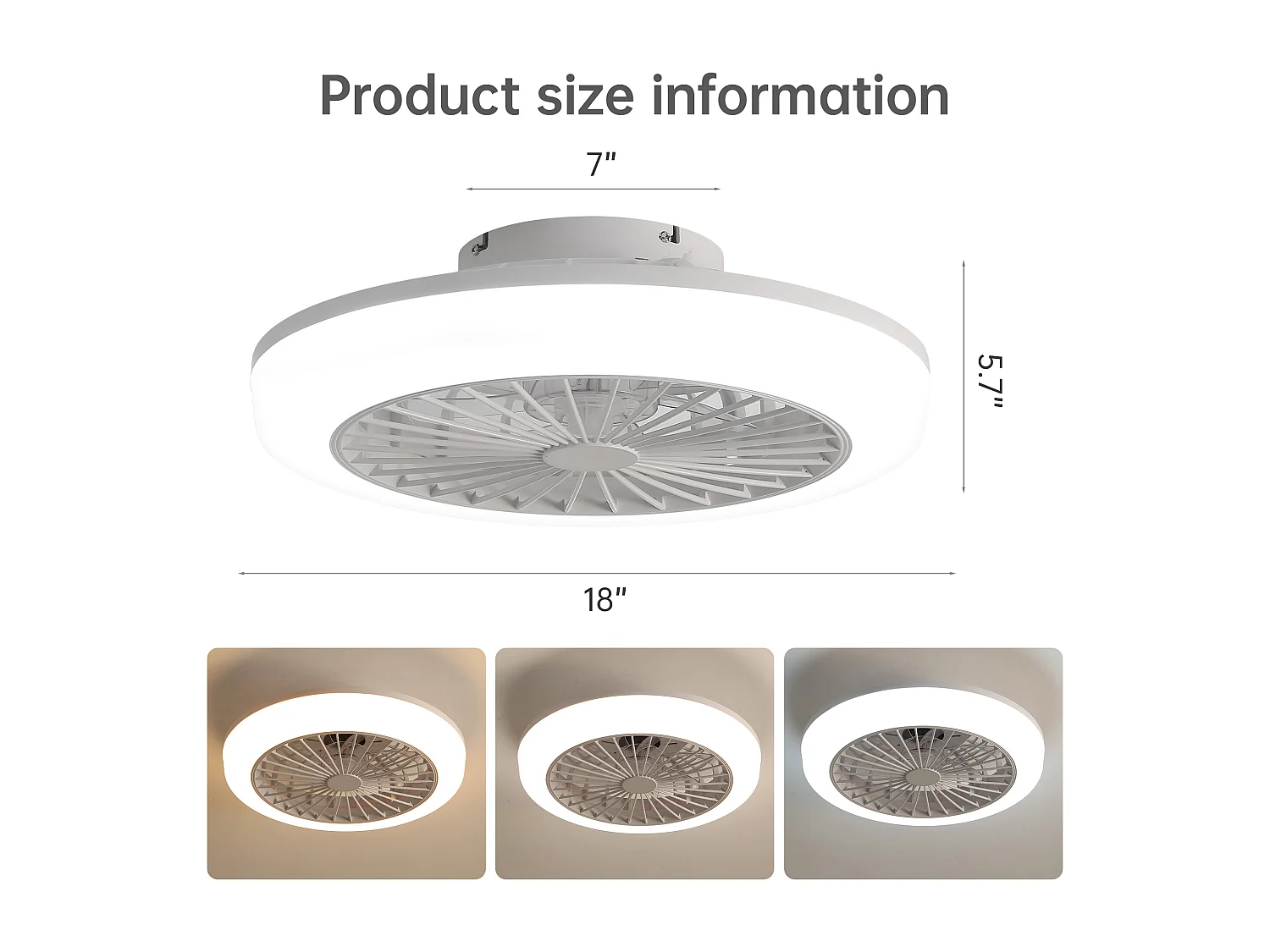 Ventilateur de plafond sans pales avec lumière et télécommande, design moderne, ABS, blanc, montage encastré (45.7x45.7x14.5cm)