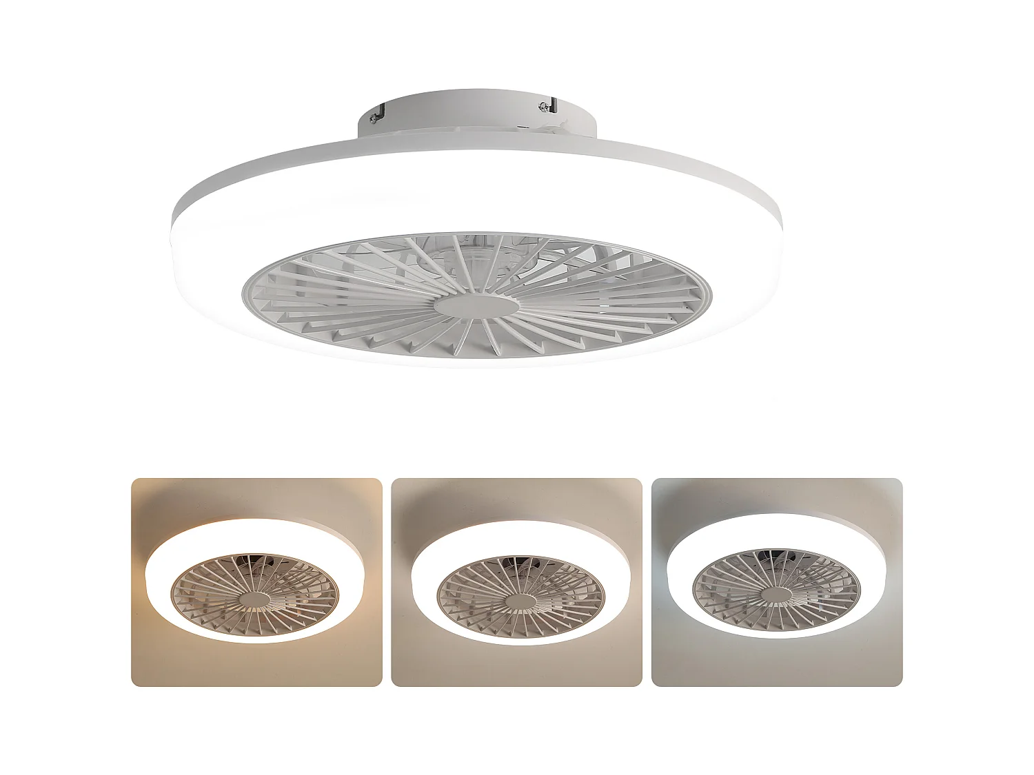 Bladloze plafondventilator met licht en afstandsbediening, modern design, ABS, wit, inbouw (45,7 x 45,7 x 14,5 cm)