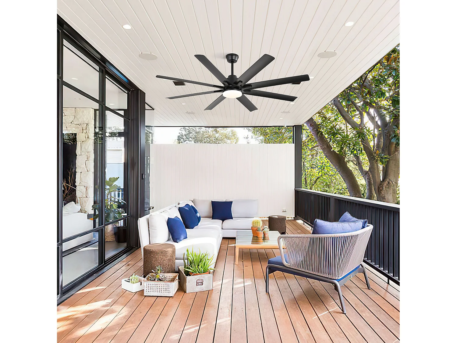 Ventilateur de plafond intelligent 66 pouces avec lumière LED dimmable, moteur EC réversible, commande par application et minuterie, ABS, noir