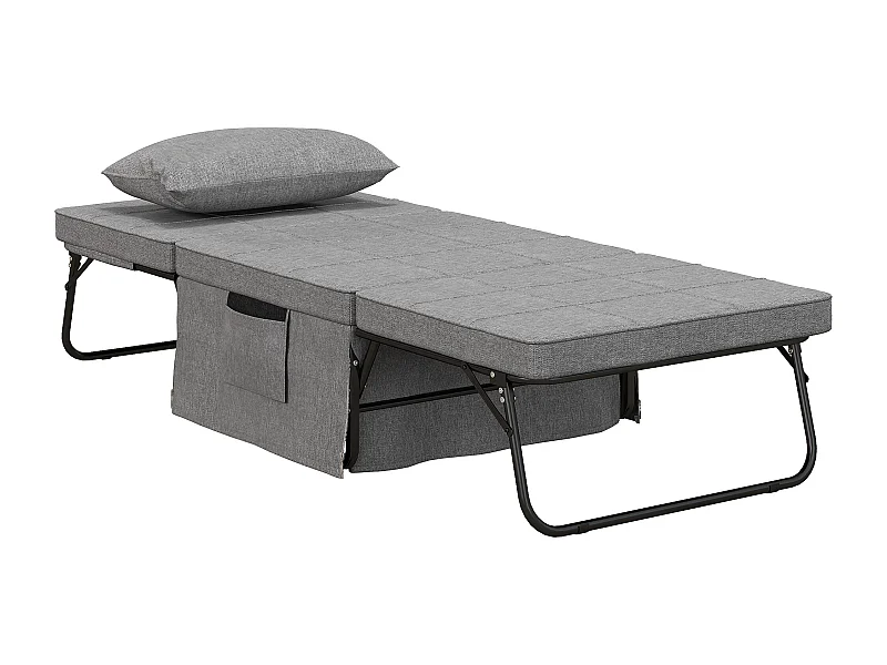 Canapé-lit convertible 4 en 1, matelas 8 cm, réglable 5 positions, acier, gris (188x75x38cm)