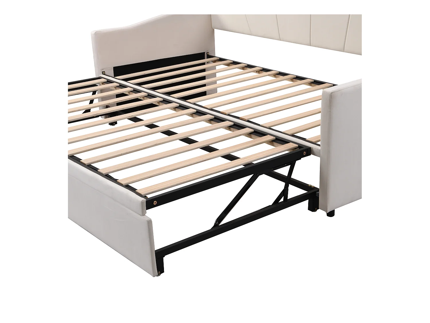 Canapé-lit escamotable en velours hypoallergénique, extensible 90/180x200 cm, avec sommier à lattes, beige (212x188x74 cm)