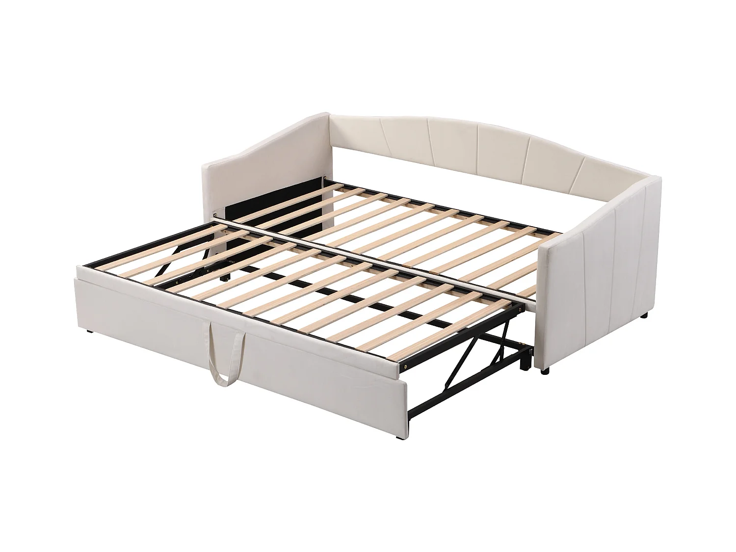 Canapé-lit escamotable en velours hypoallergénique, extensible 90/180x200 cm, avec sommier à lattes, beige (212x188x74 cm)