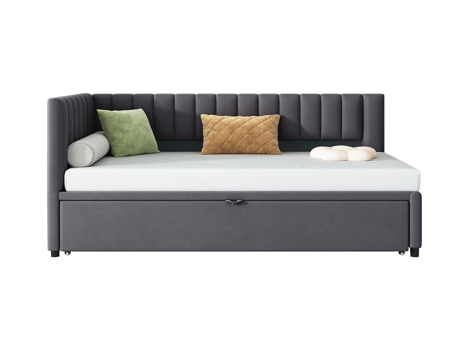 Canapé-lit multifonctionnel en forme de L avec extension, velours, gris, design compact (208x97.5x75cm)