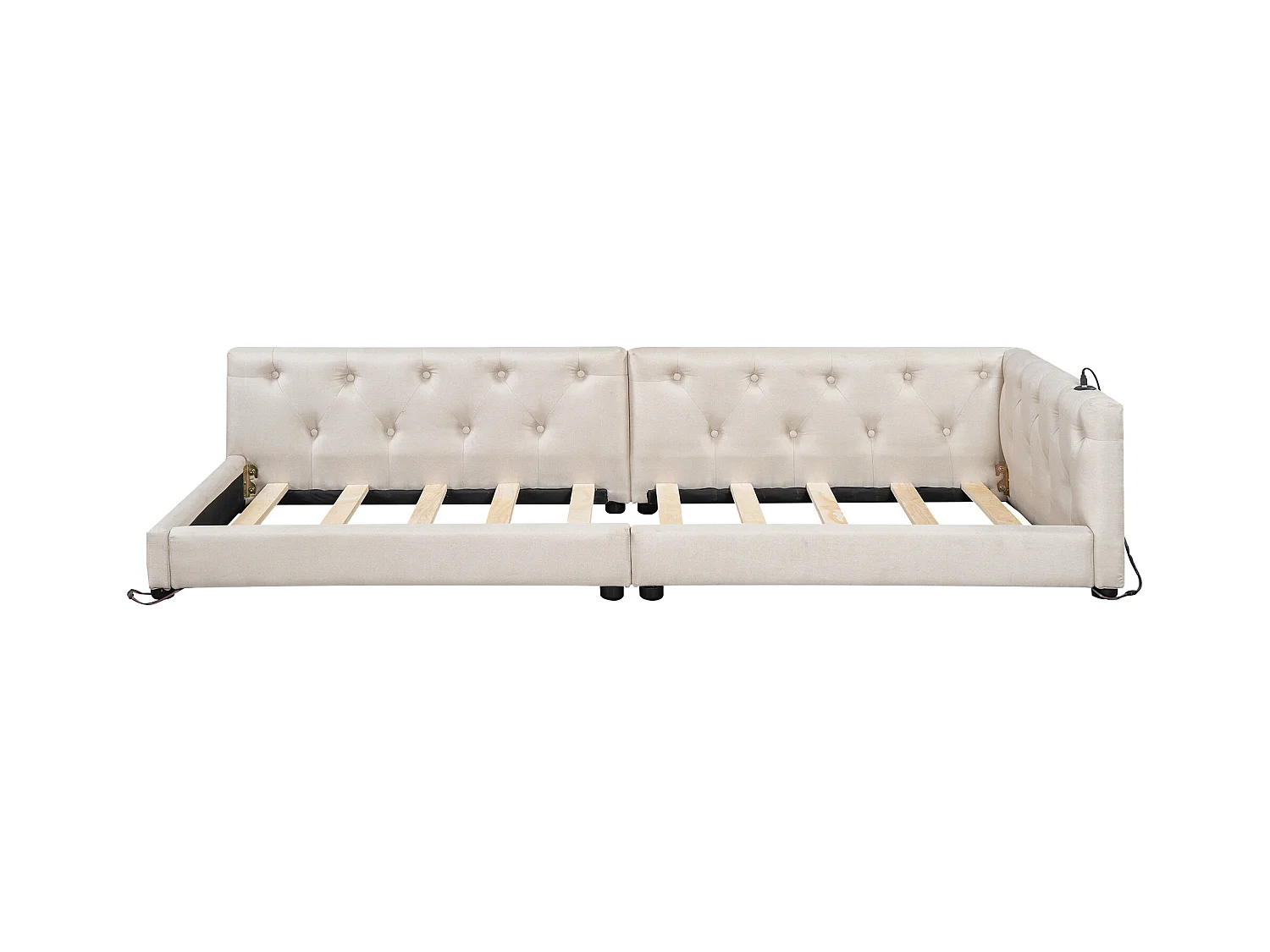 Canapé-lit design avec éclairage ambiant, lin et MDF, beige, avec ports USB et Type-C (90x200 cm)