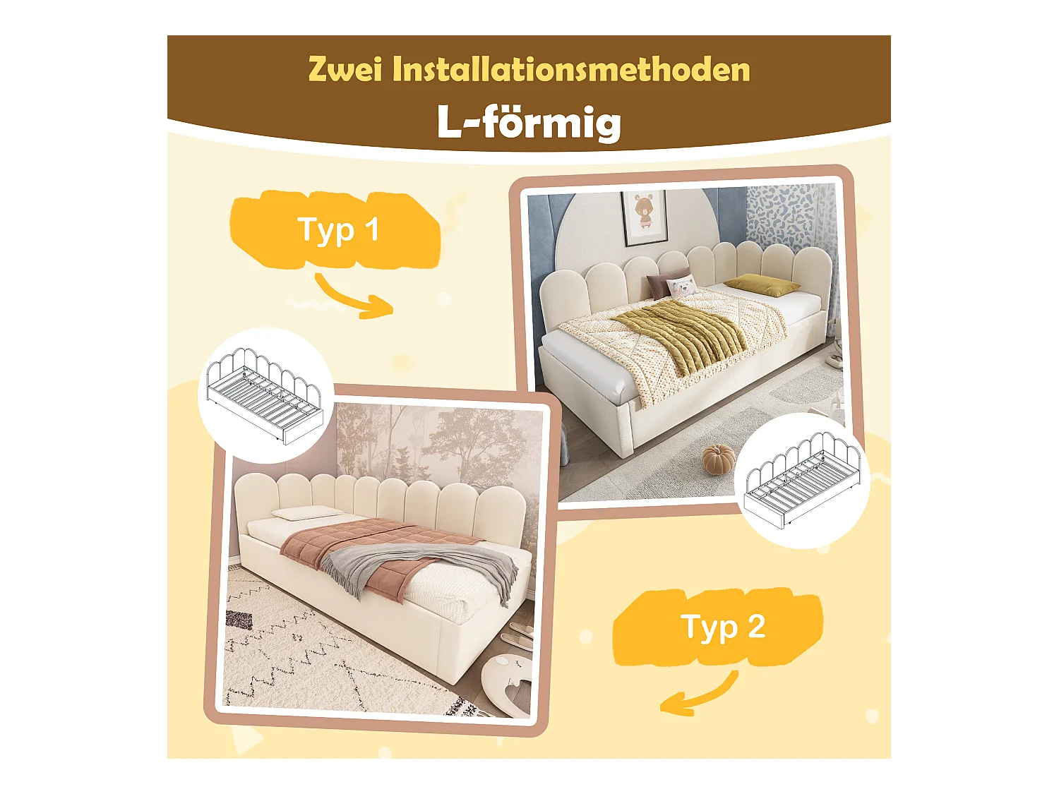 Sofá cama con cama nido, diseño práctico, terciopelo, beige, con láminas (97x203x76cm)