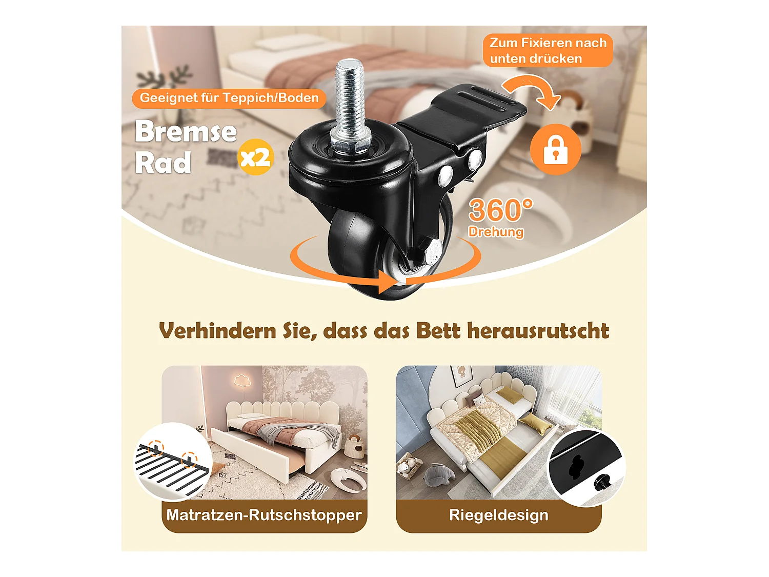 Sofá cama con cama nido, diseño práctico, terciopelo, beige, con láminas (97x203x76cm)