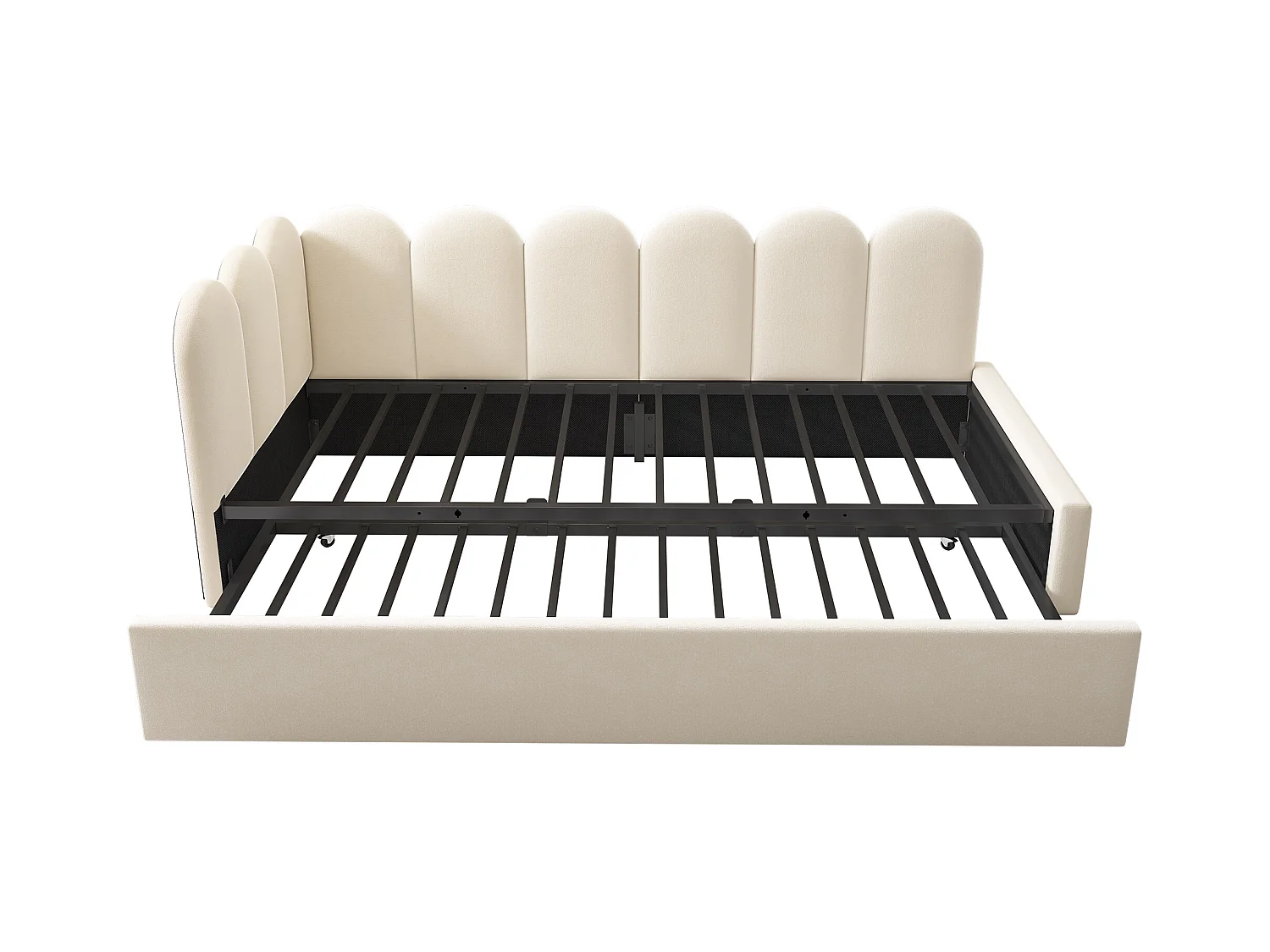 Sofá cama con cama nido, diseño práctico, terciopelo, beige, con láminas (97x203x76cm)