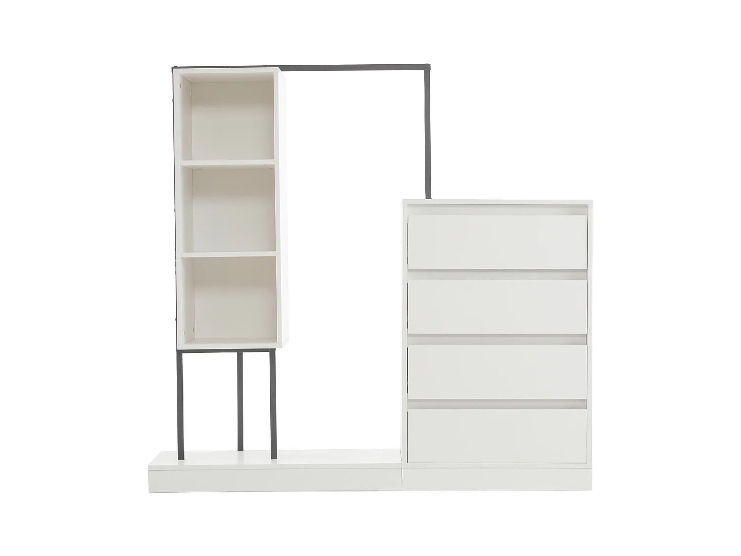 Multifunctionele kledingkast met lades en kledingrek, spaanplaat/metaal wit/zwart (140x40x135cm)