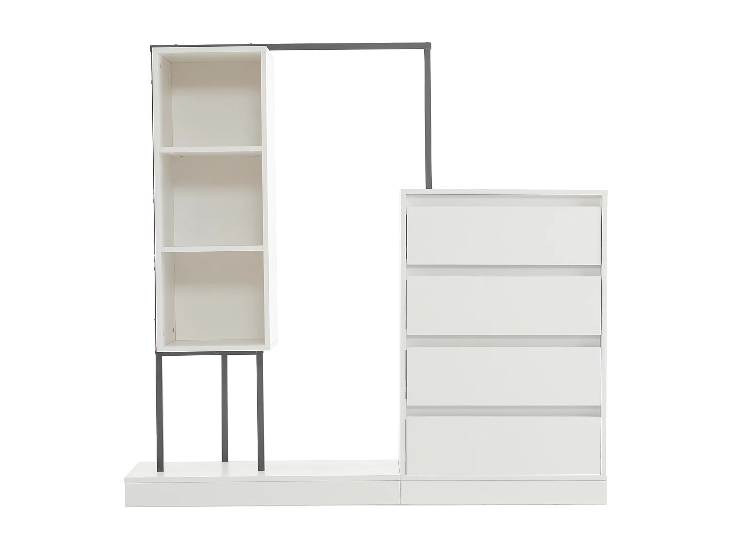 Multifunctionele kledingkast met lades en kledingrek, spaanplaat/metaal wit/zwart (140x40x135cm)