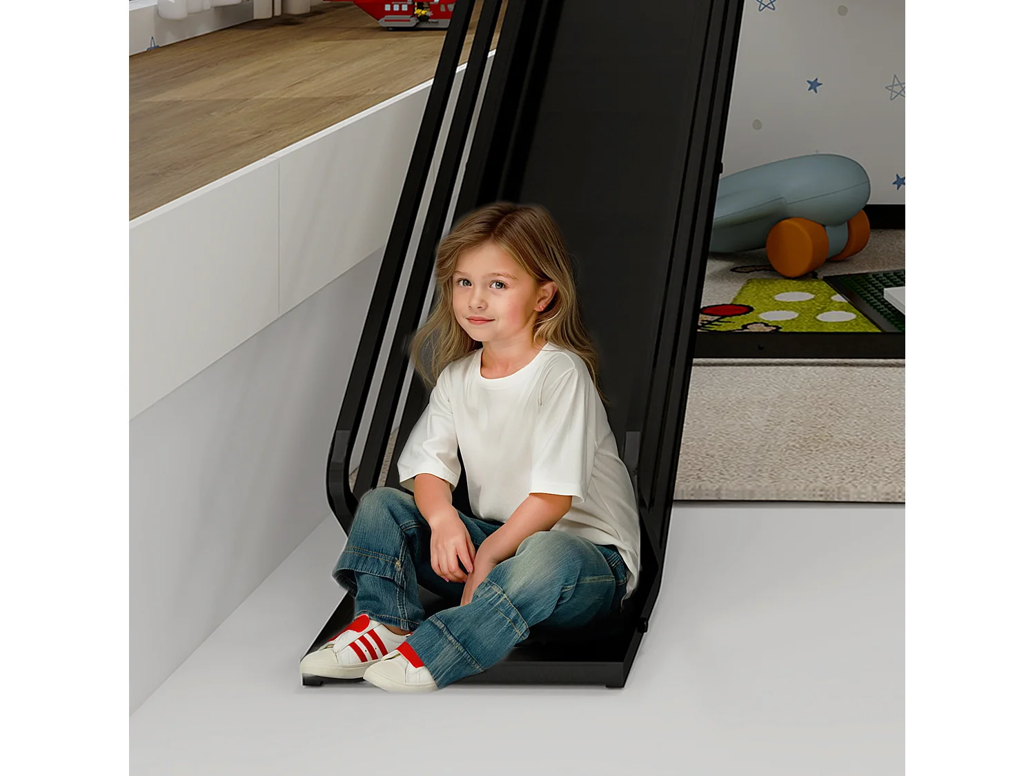 Letto a castello con scivolo, design per la casa, metallo, nero (194x105x179cm)