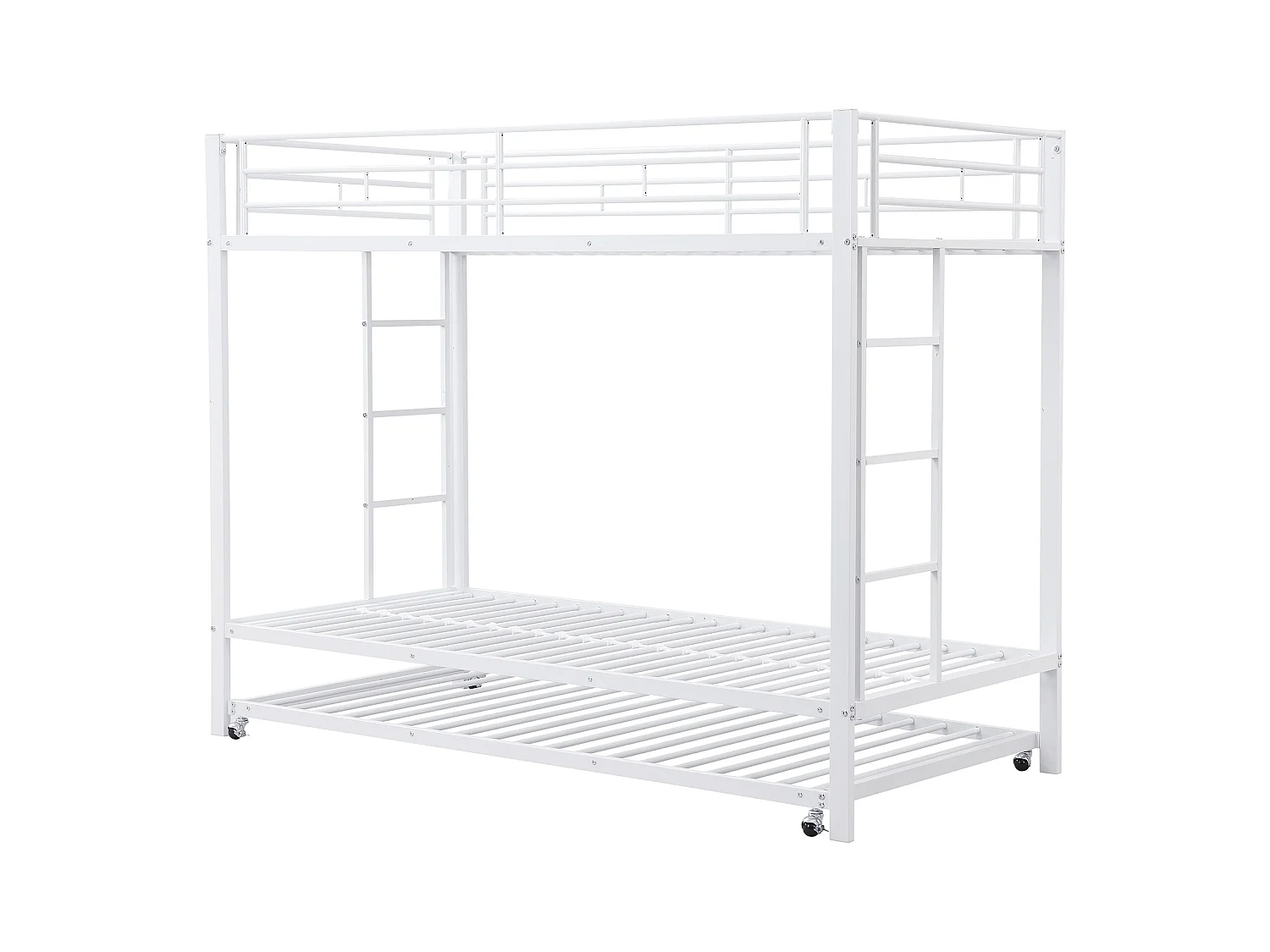 Lit superposé avec lit escamotable, cadre en métal robuste, blanc, pour enfants, certifié EN747 (90x200x160 cm)