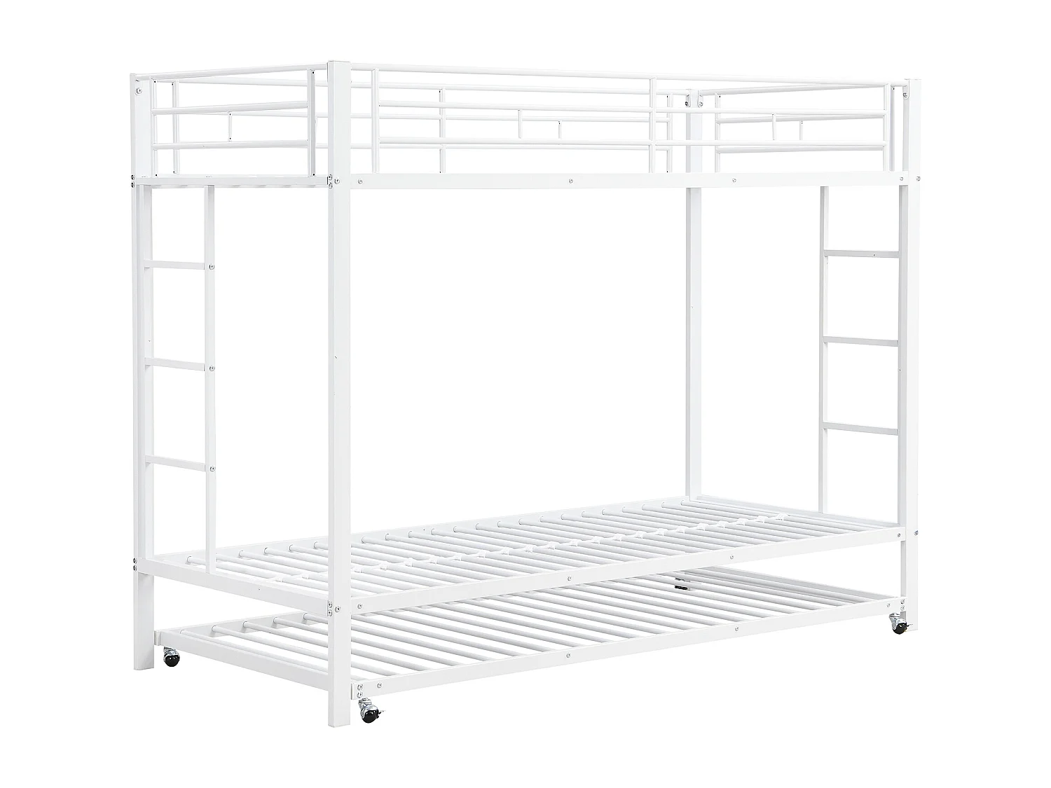 Lit superposé avec lit escamotable, cadre en métal robuste, blanc, pour enfants, certifié EN747 (90x200x160 cm)