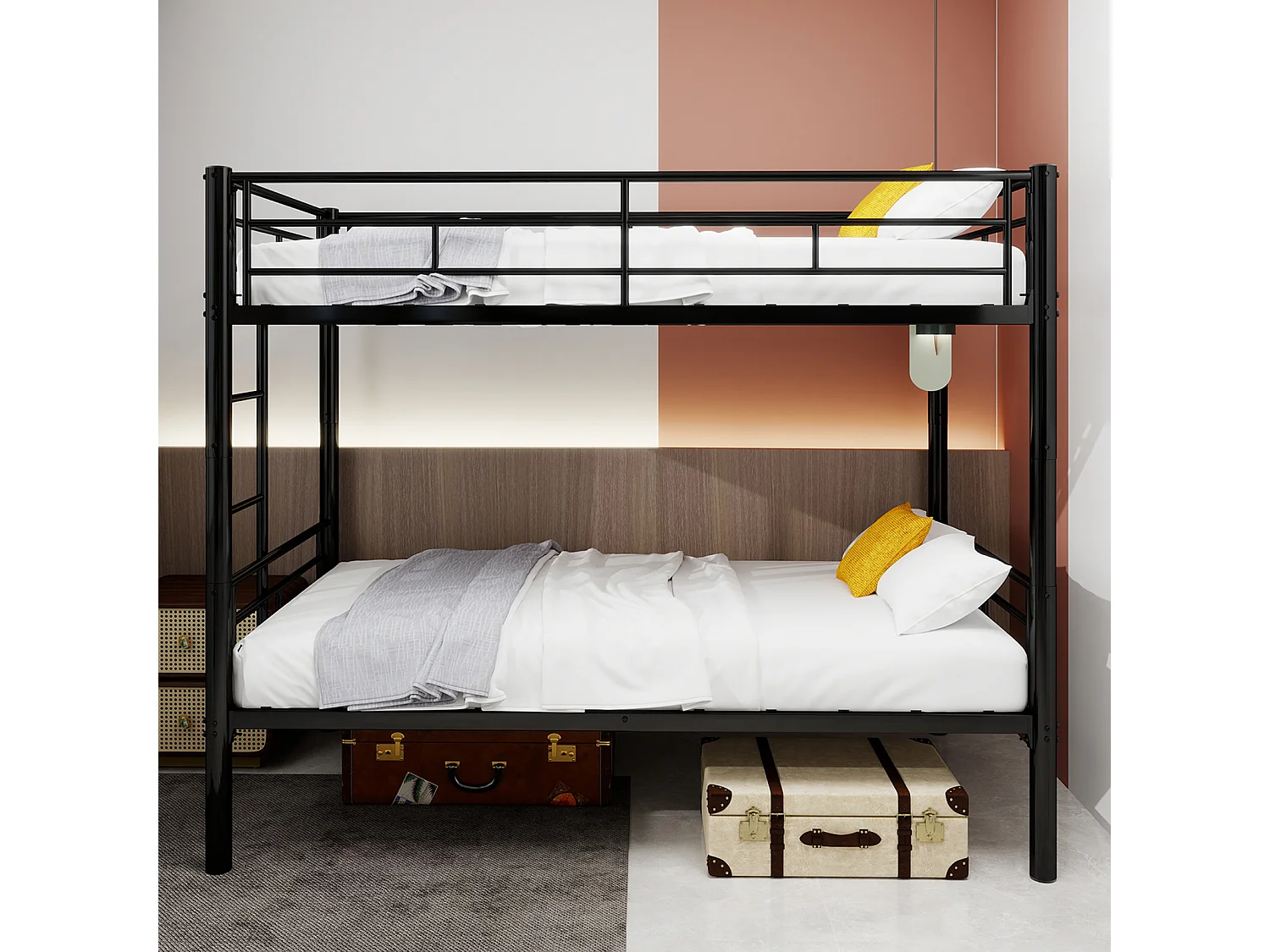 Letto a castello in metallo per bambini, struttura robusta con scaletta e spondina di protezione, trasformabile in 2 letti, nero (196x103x156 cm)