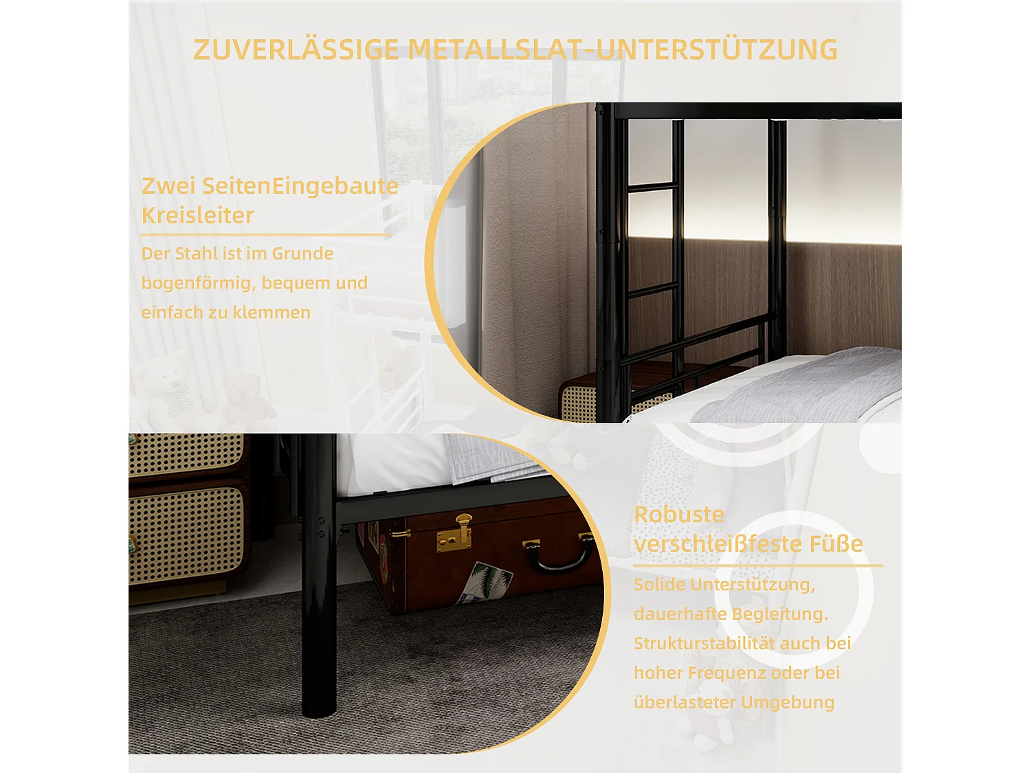 Letto a castello in metallo per bambini, struttura robusta con scaletta e spondina di protezione, trasformabile in 2 letti, nero (196x103x156 cm)