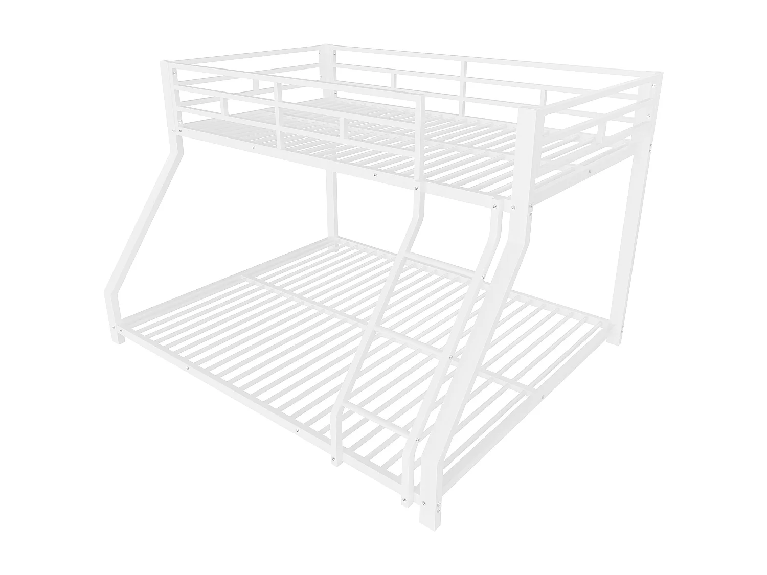 Letto a castello con sponda e scaletta, metallo, bianco, certificato EN747 (90x200cm/140x200cm) (204x144,5x136cm)