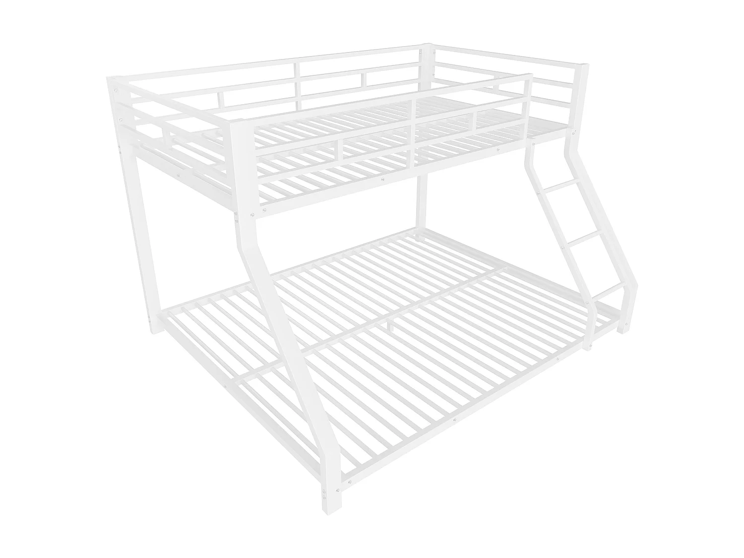 Letto a castello con sponda e scaletta, metallo, bianco, certificato EN747 (90x200cm/140x200cm) (204x144,5x136cm)