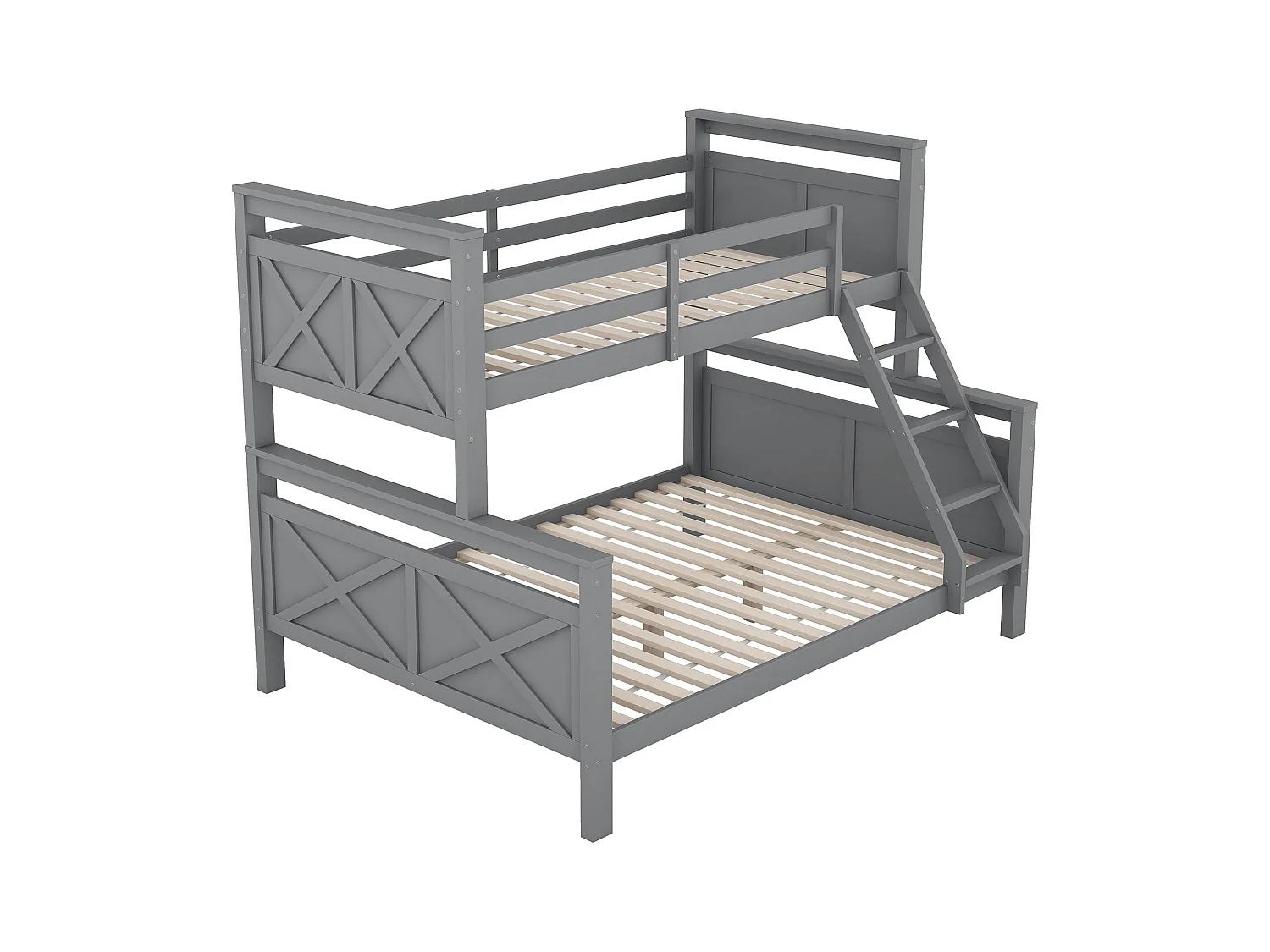 Stapelbed omvormbaar tot 2 aparte bedden, met ladder en leuning, grenen en MDF, grijs (205x145,5x162cm)