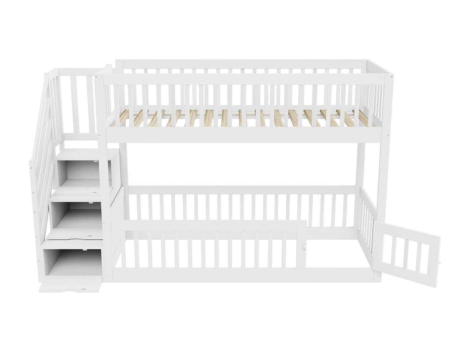 Lit superposé enfant avec escalier sécurisé et tiroirs de rangement, bois massif, blanc (90x200 cm)