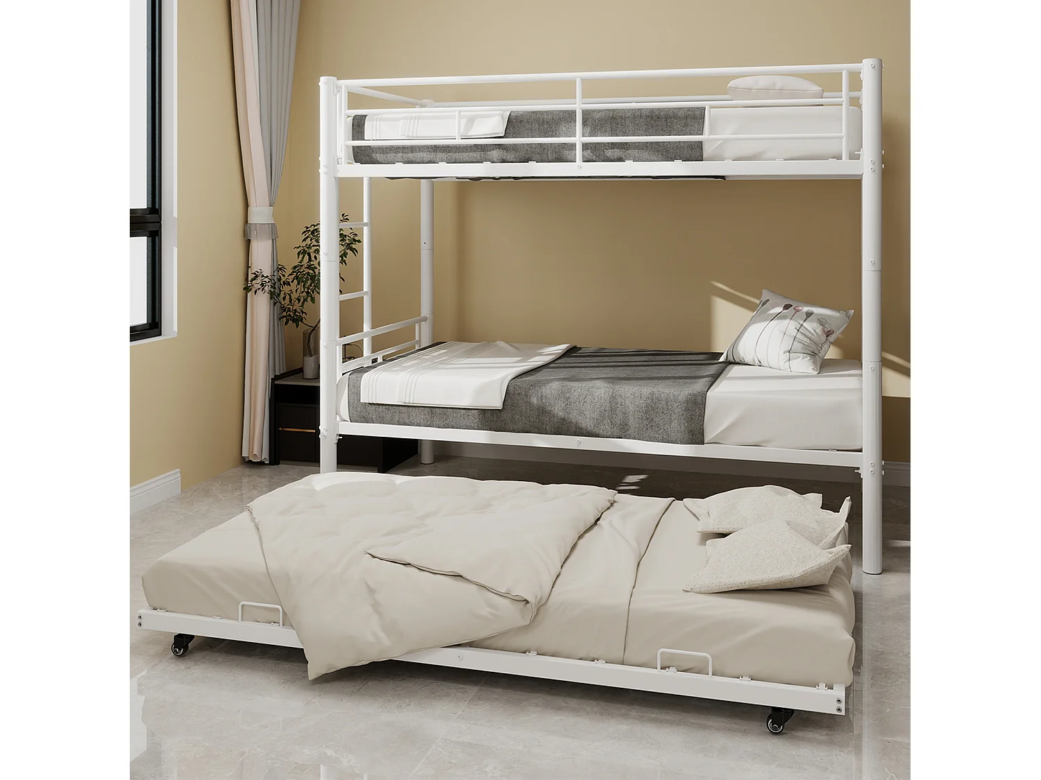 Letto a castello in metallo robusto e silenzioso con due letti singoli e sponda di sicurezza, bianco (196x103x156 cm)