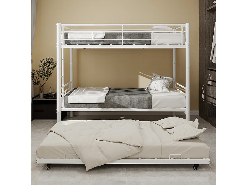 Letto a castello in metallo robusto e silenzioso con due letti singoli e sponda di sicurezza, bianco (196x103x156 cm)