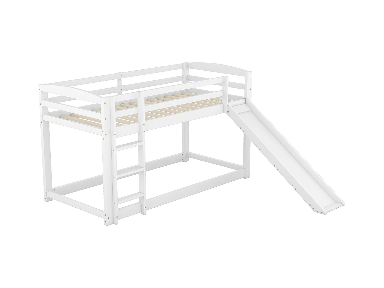 Lit superposé pour enfants avec toboggan, cadre en bois massif, montage facile, blanc (90x200x118cm)
