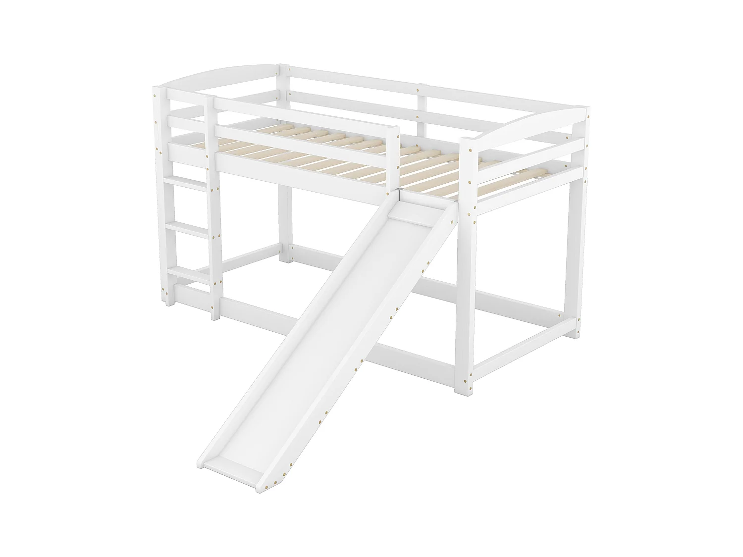 Lit superposé pour enfants avec toboggan, cadre en bois massif, montage facile, blanc (90x200x118cm)