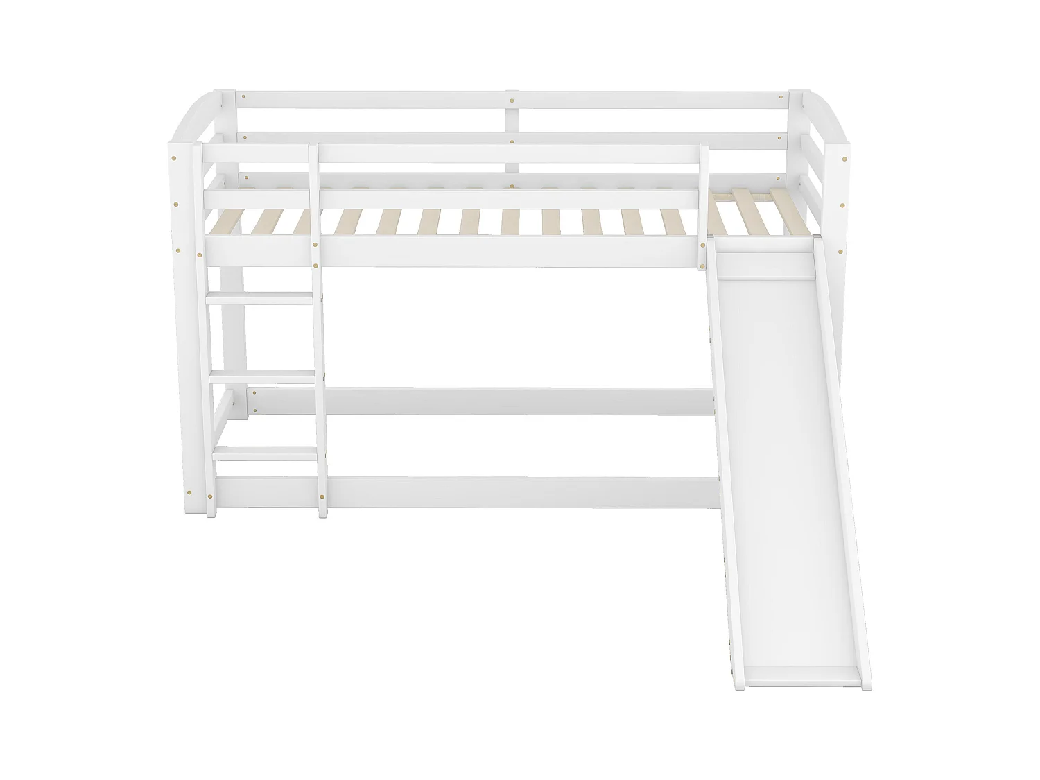 Litera infantil con tobogán, estructura de madera maciza, fácil montaje, color blanco (90x200x118cm)