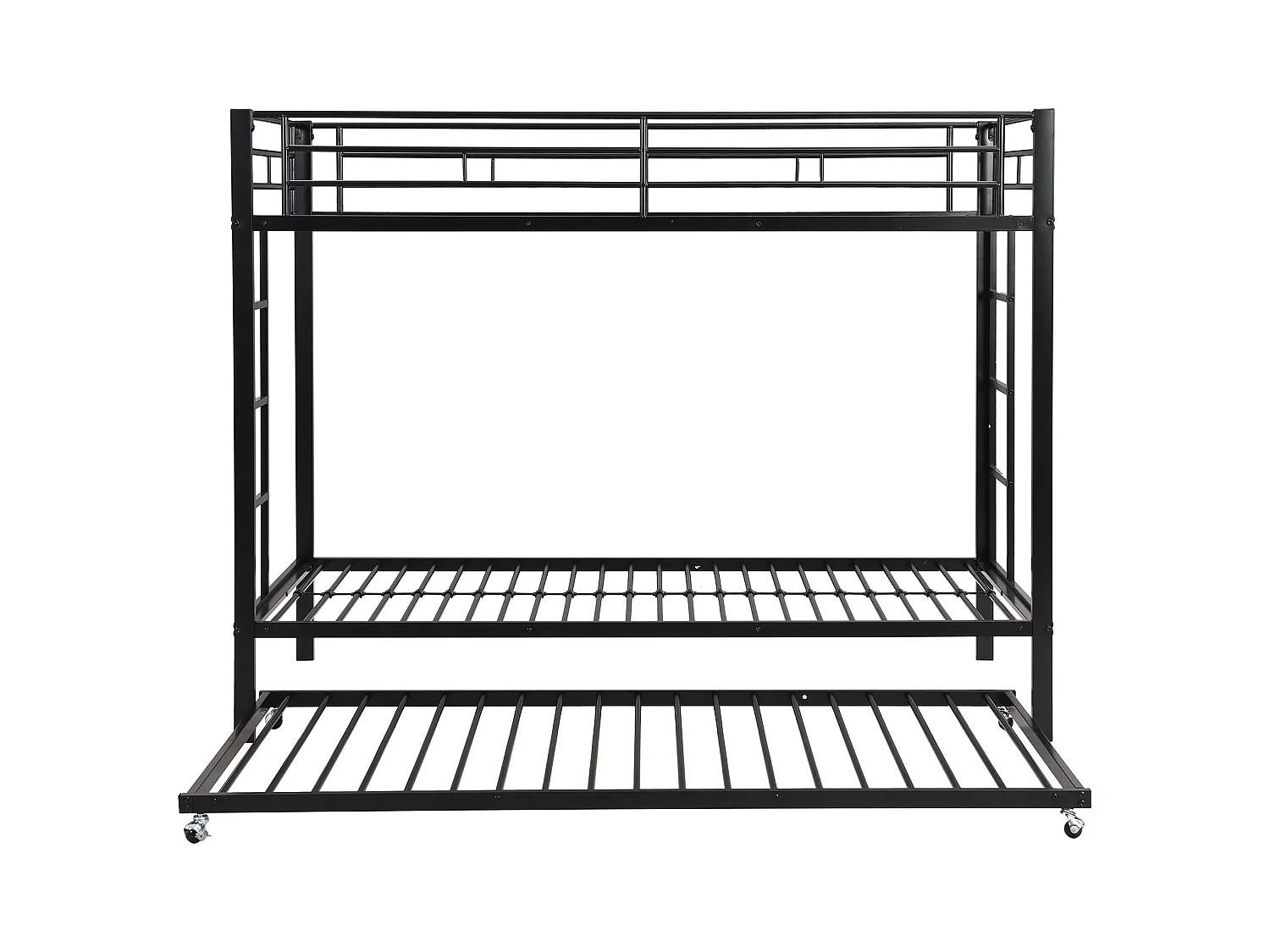 Lit superposé avec lit escamotable, structure métallique robuste, noir, hautes barrières de sécurité, certifié EN747 (90x200x160 cm)