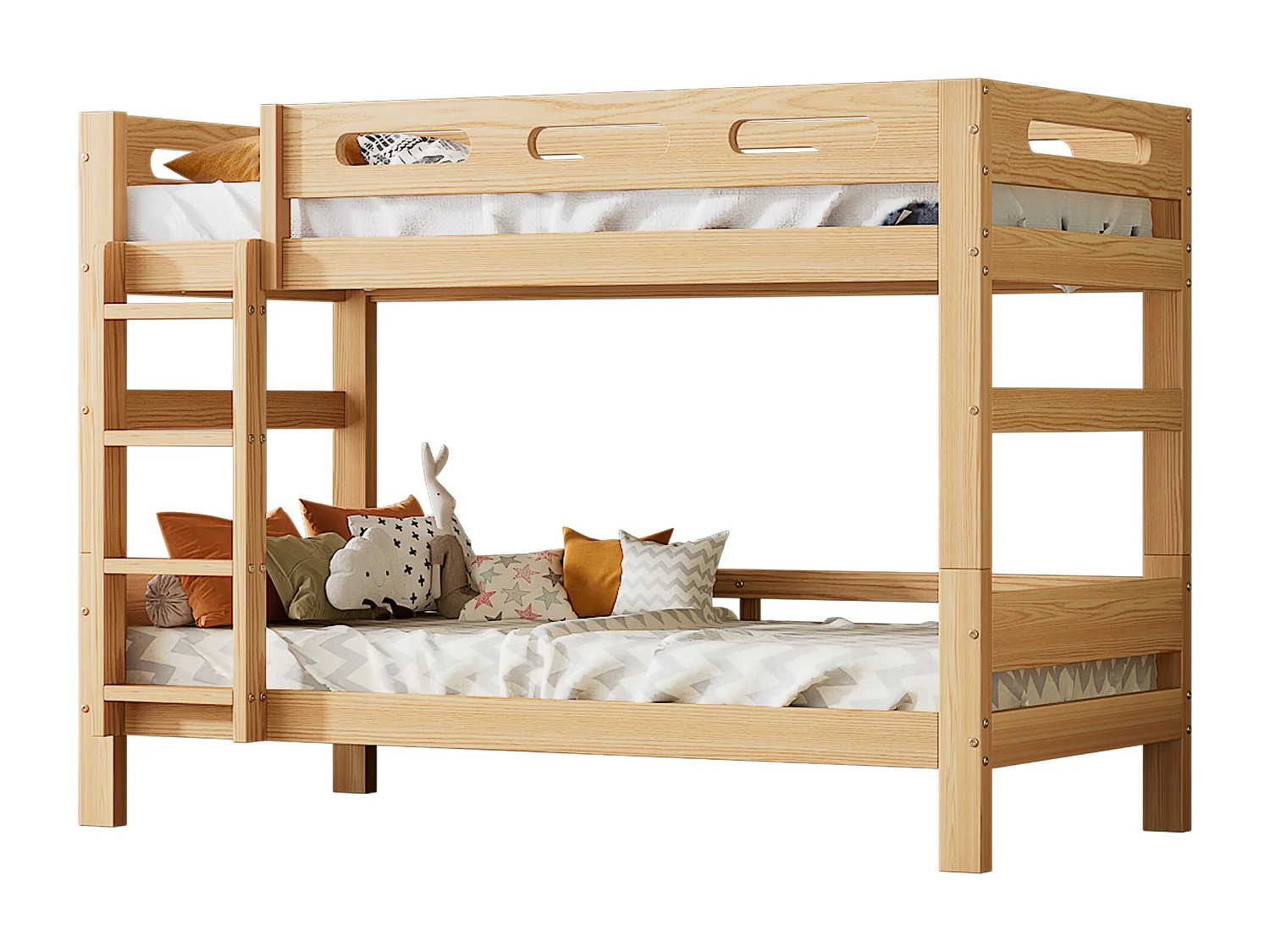 Letto a castello trasformabile in 2 letti singoli, struttura in pino massello, naturale, 90x200cm (205x95x144,5cm)