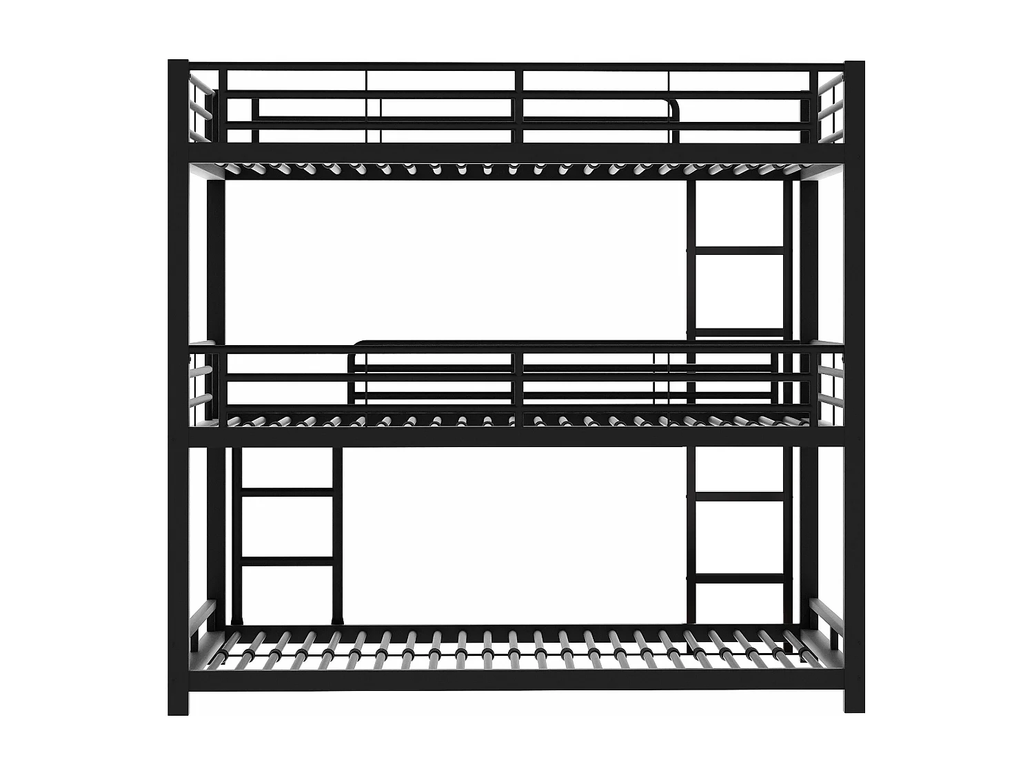 Lit superposé triple, cadre en métal robuste, noir, pour enfants et adultes (90x200cm)
