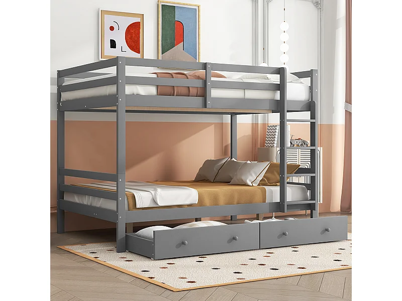Letto a castello con cassetti contenitore, struttura robusta, pino e MDF, grigio (204,5x145x150cm)
