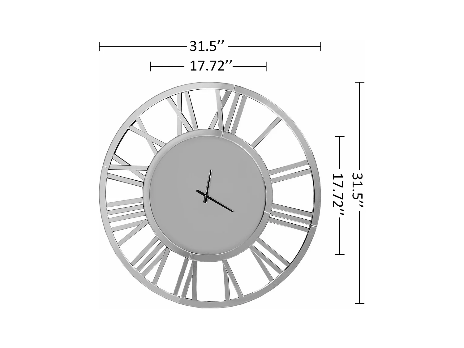Horloge murale ronde contemporaine en verre, design minimaliste, MDF et verre, argenté (80x4.2x80 cm)