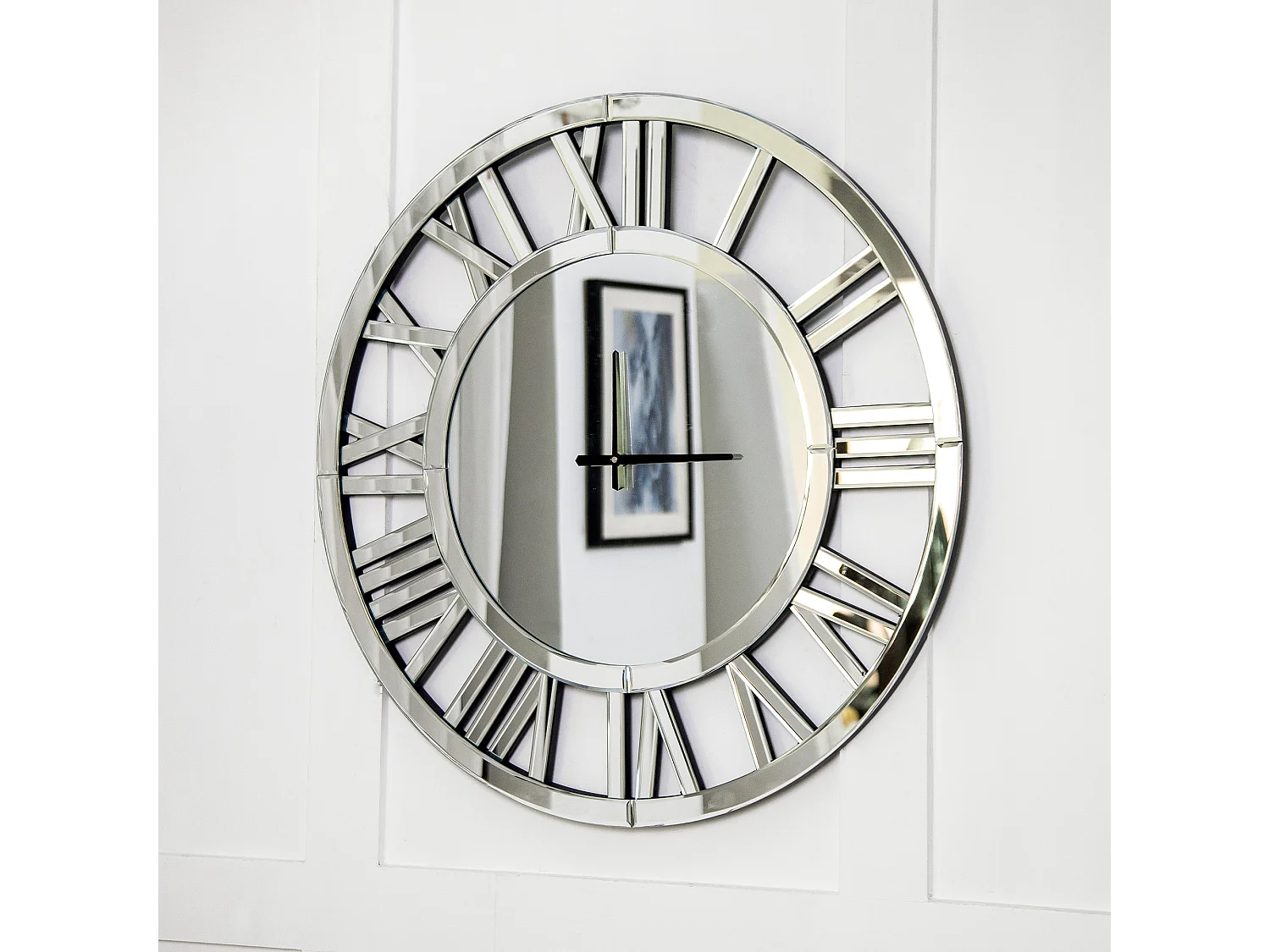 Horloge murale ronde contemporaine en verre, design minimaliste, MDF et verre, argenté (80x4.2x80 cm)