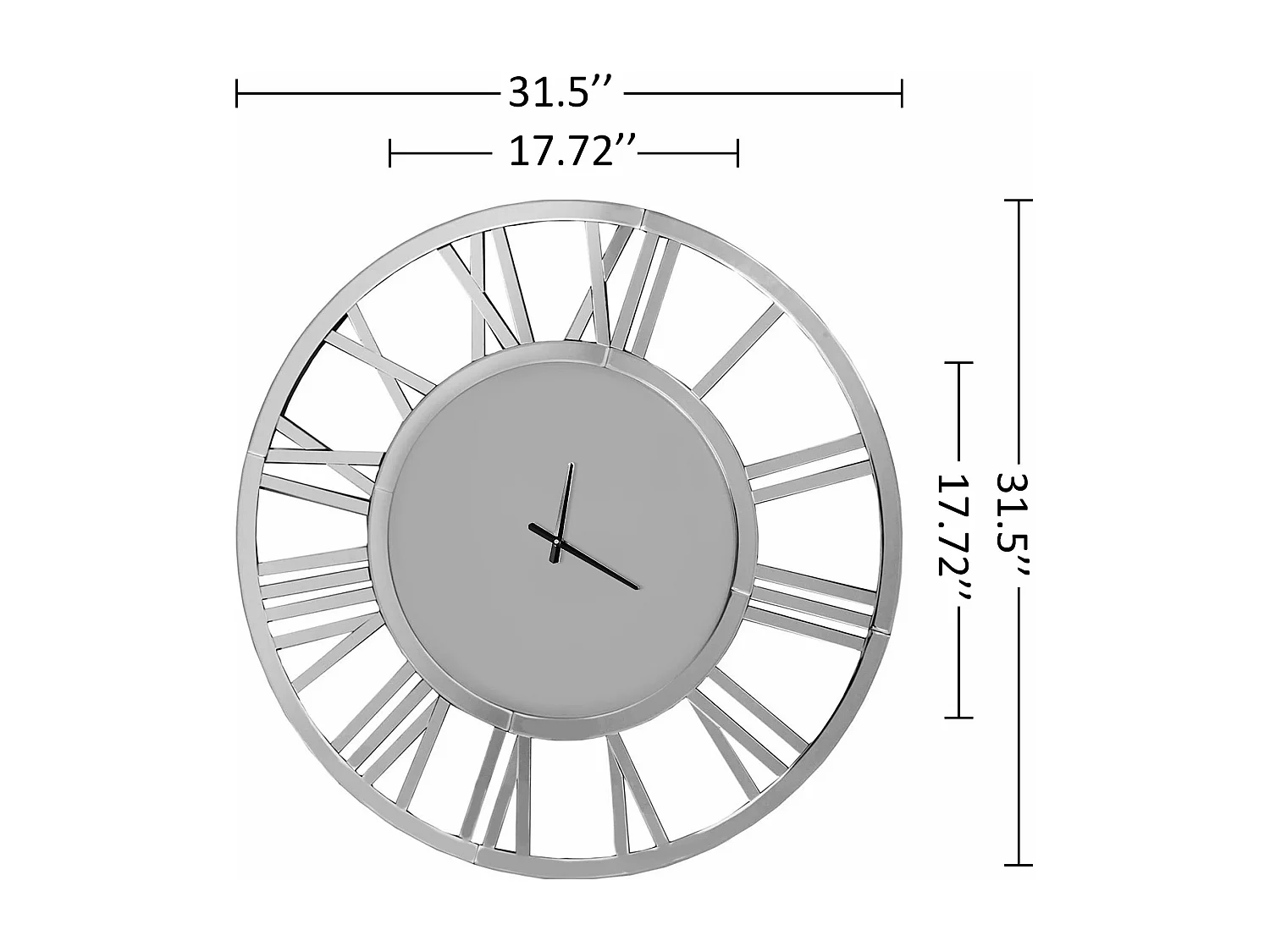 Horloge murale ronde contemporaine en verre, design minimaliste, MDF et verre, argenté (80x4.2x80 cm)