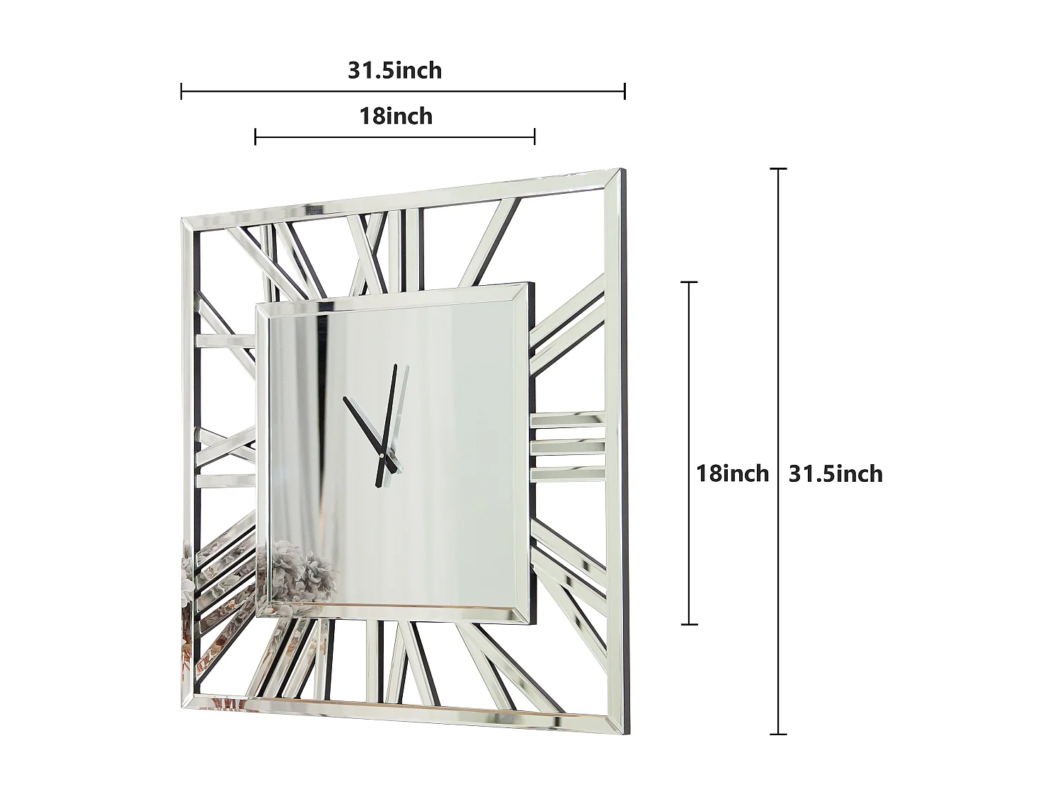 Horloge murale carrée en verre, design moderne et élégant, MDF et verre, argenté (80x3.6x80 cm)