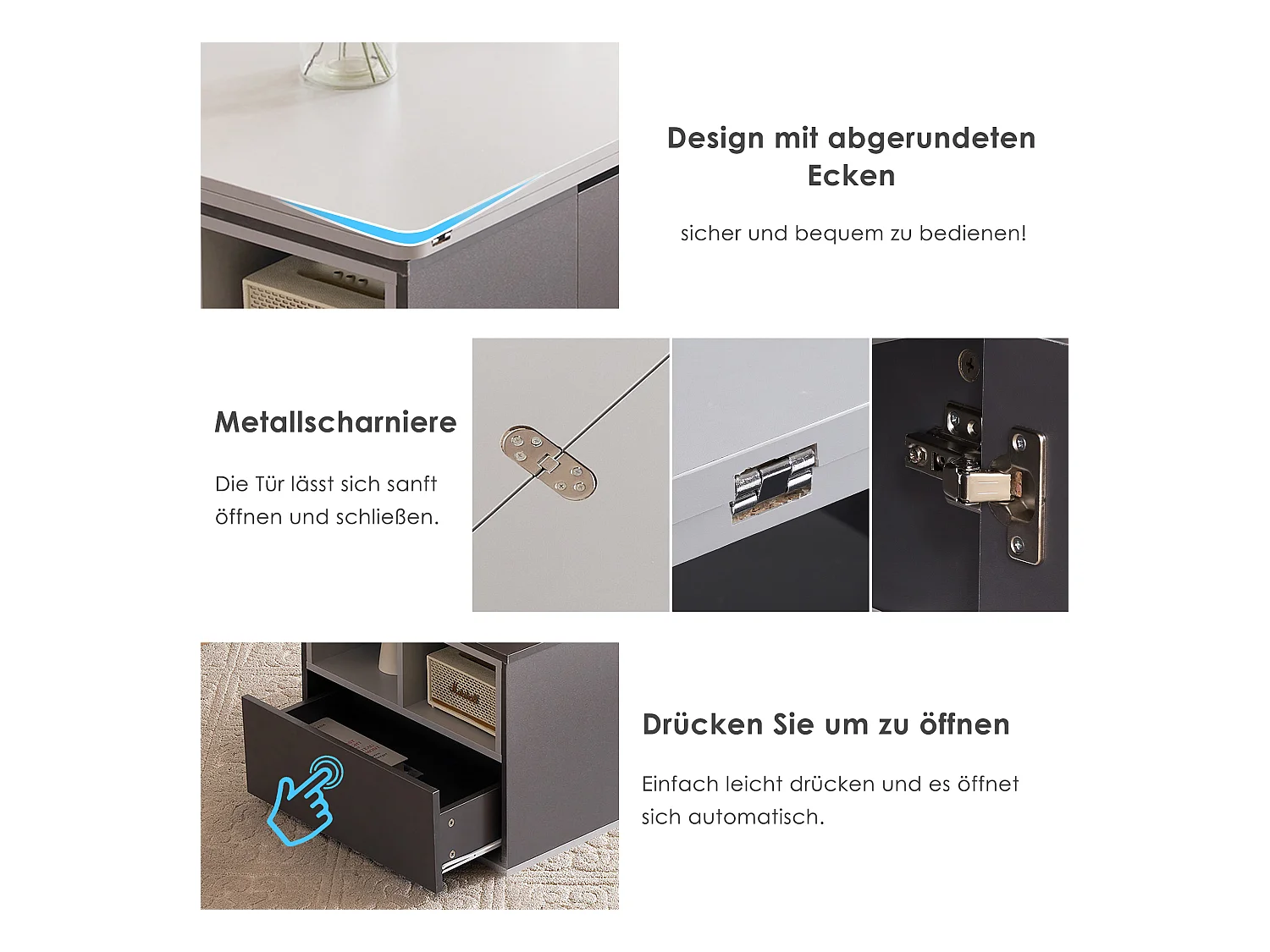 Multifunctionele uitschuifbare salontafel, modern design, spaanplaat, donkergrijs + lichtgrijs, met lades (100x51x47 cm)