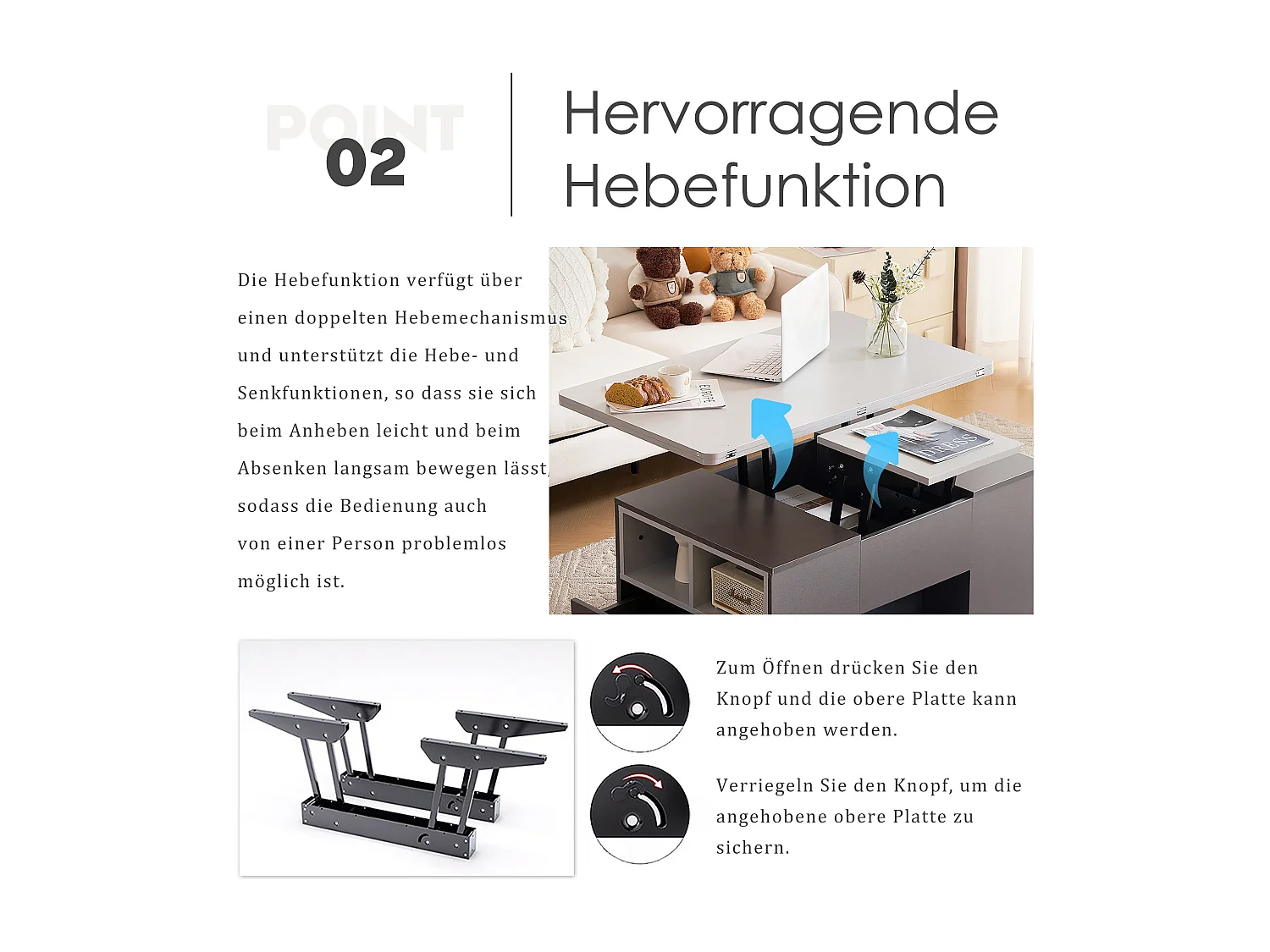 Multifunctionele uitschuifbare salontafel, modern design, spaanplaat, donkergrijs + lichtgrijs, met lades (100x51x47 cm)