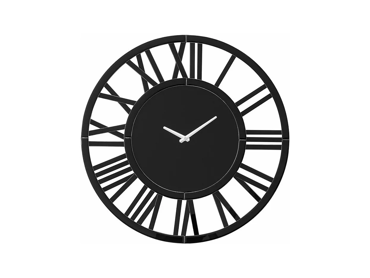 Reloj de pared redondo contemporáneo de cristal, diseño elegante, MDF y cristal, negro (80 x 3,4 x 80 cm)