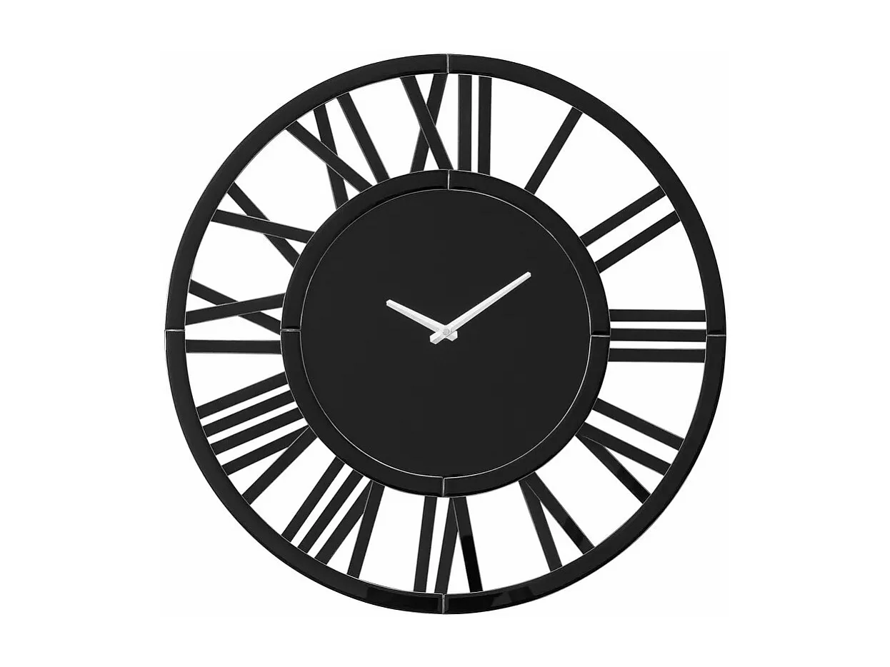Horloge murale ronde contemporaine en verre, design élégant, MDF et verre, noir (80x3.4x80 cm)
