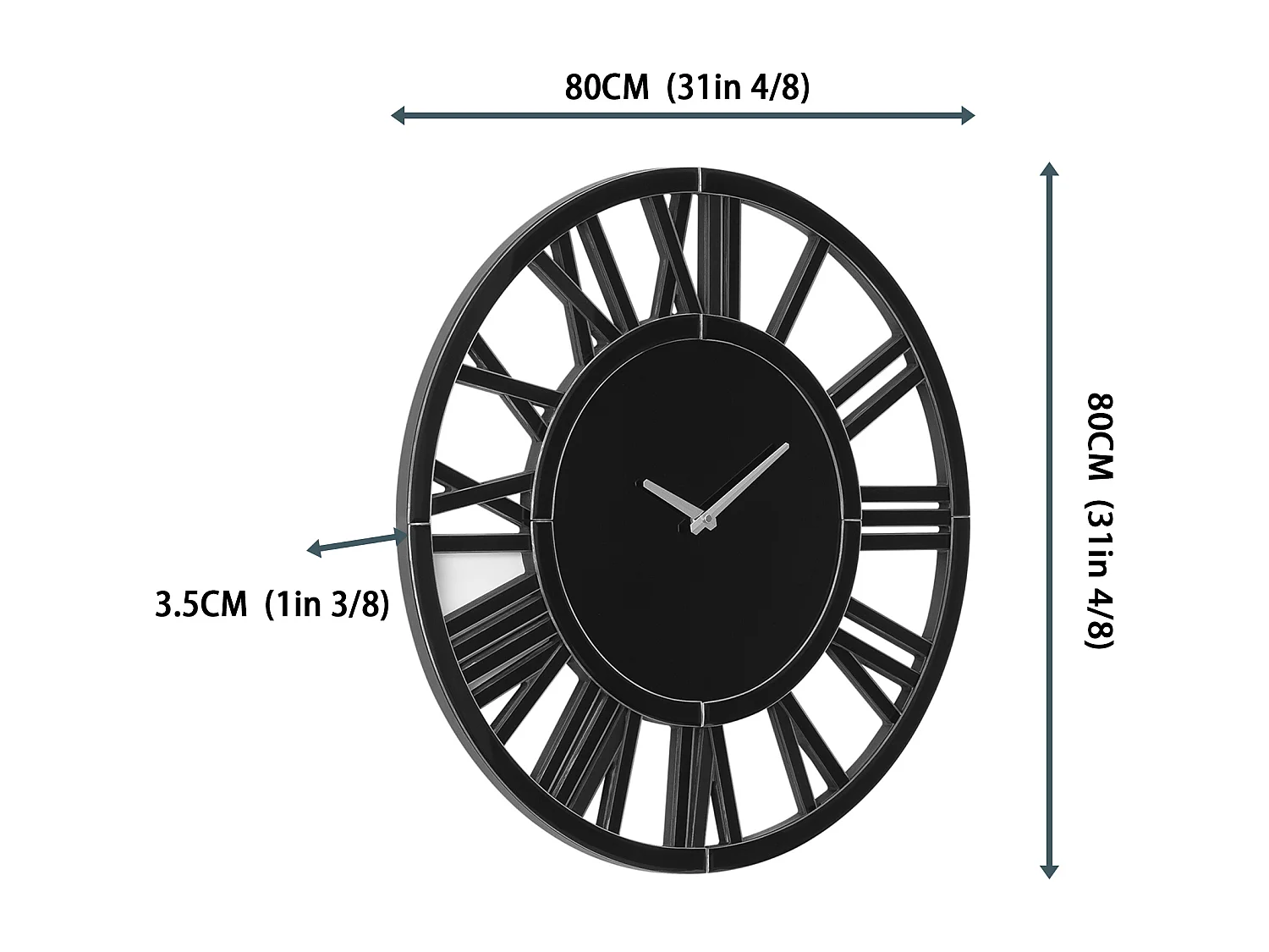 Horloge murale ronde contemporaine en verre, design élégant, MDF et verre, noir (80x3.4x80 cm)