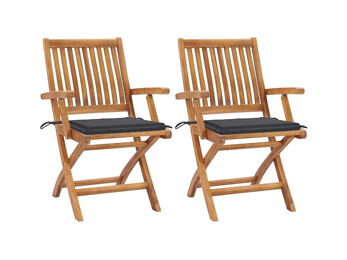 Chaises de jardin lot de 2 et coussins anthracite Bois de teck