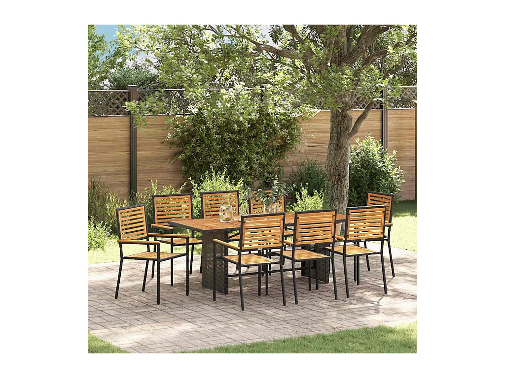 Set da pranzo da giardino da 9 pezzi Nero, Marrone