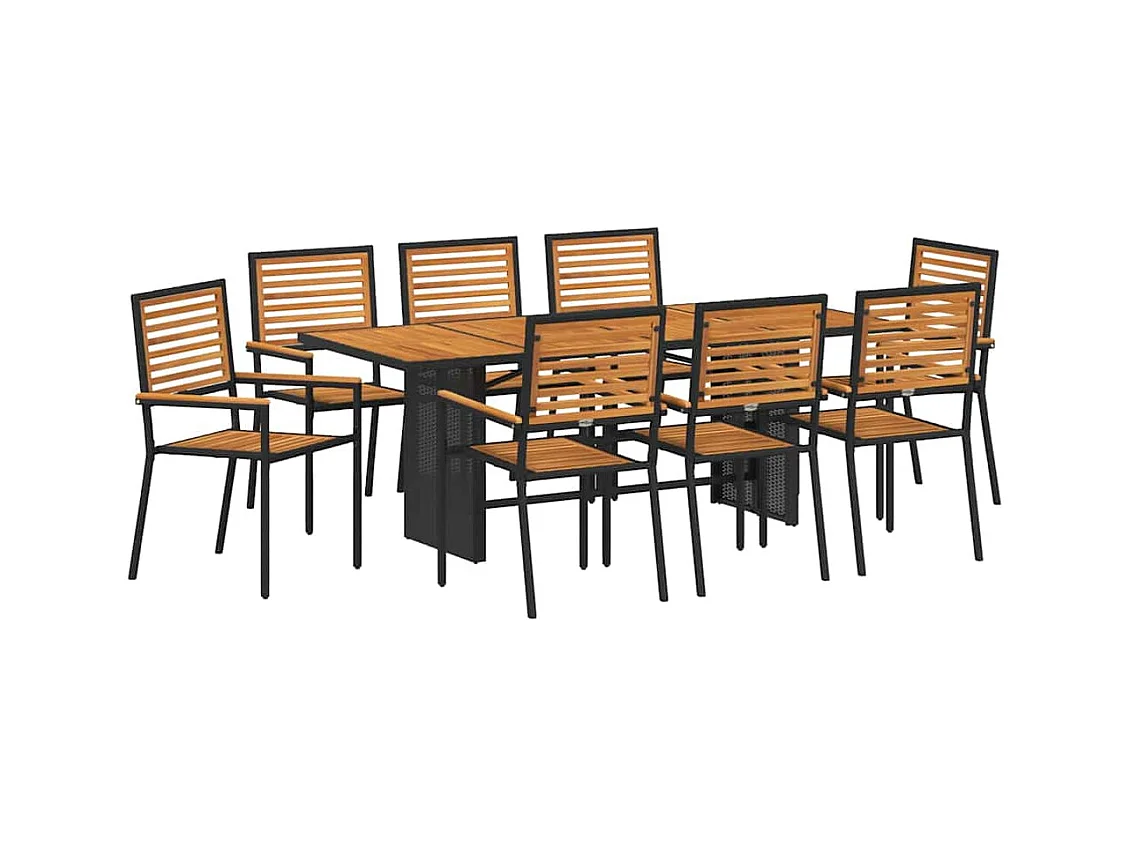 Set da pranzo da giardino da 9 pezzi Nero, Marrone