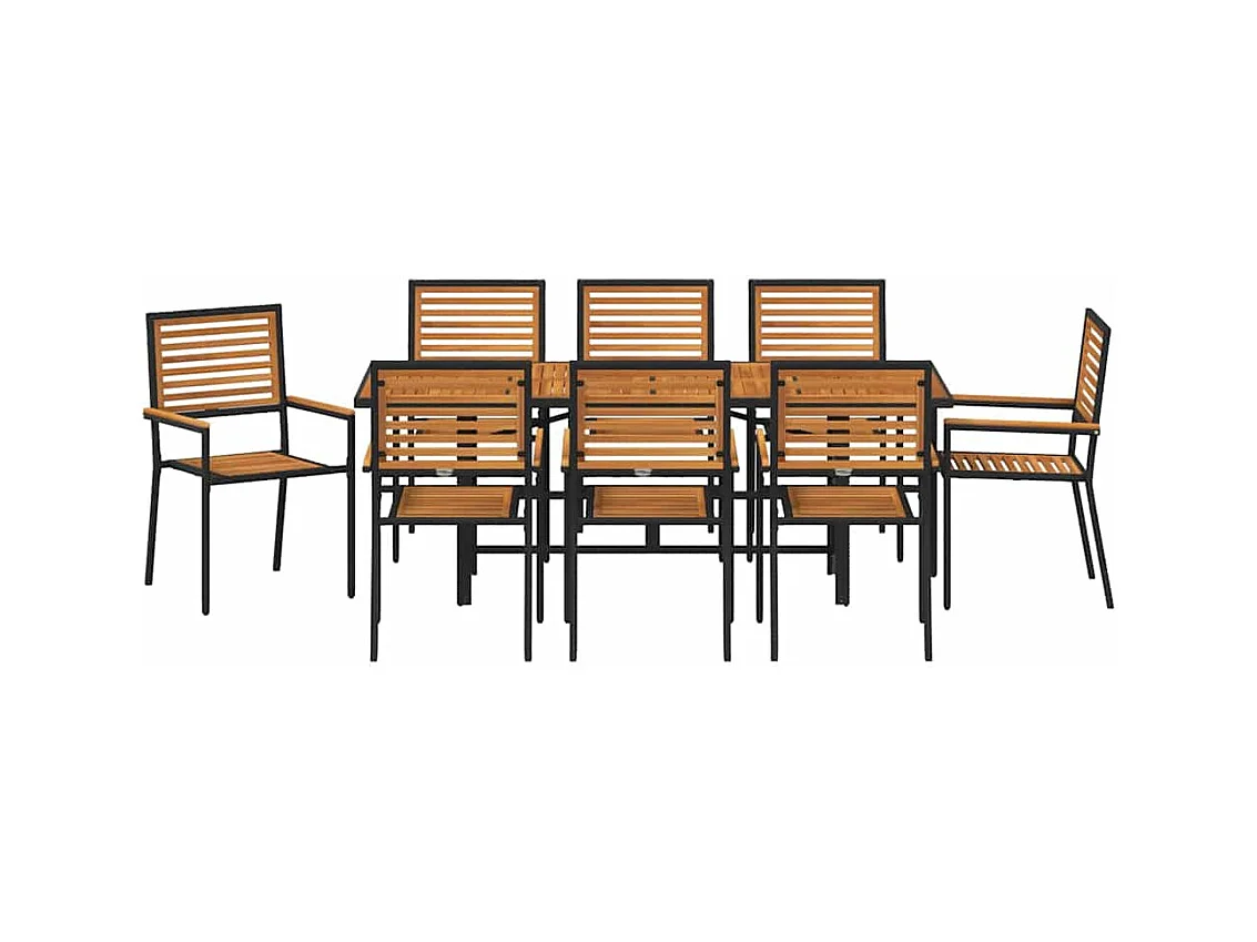 Set da pranzo da giardino da 9 pezzi Nero, Marrone