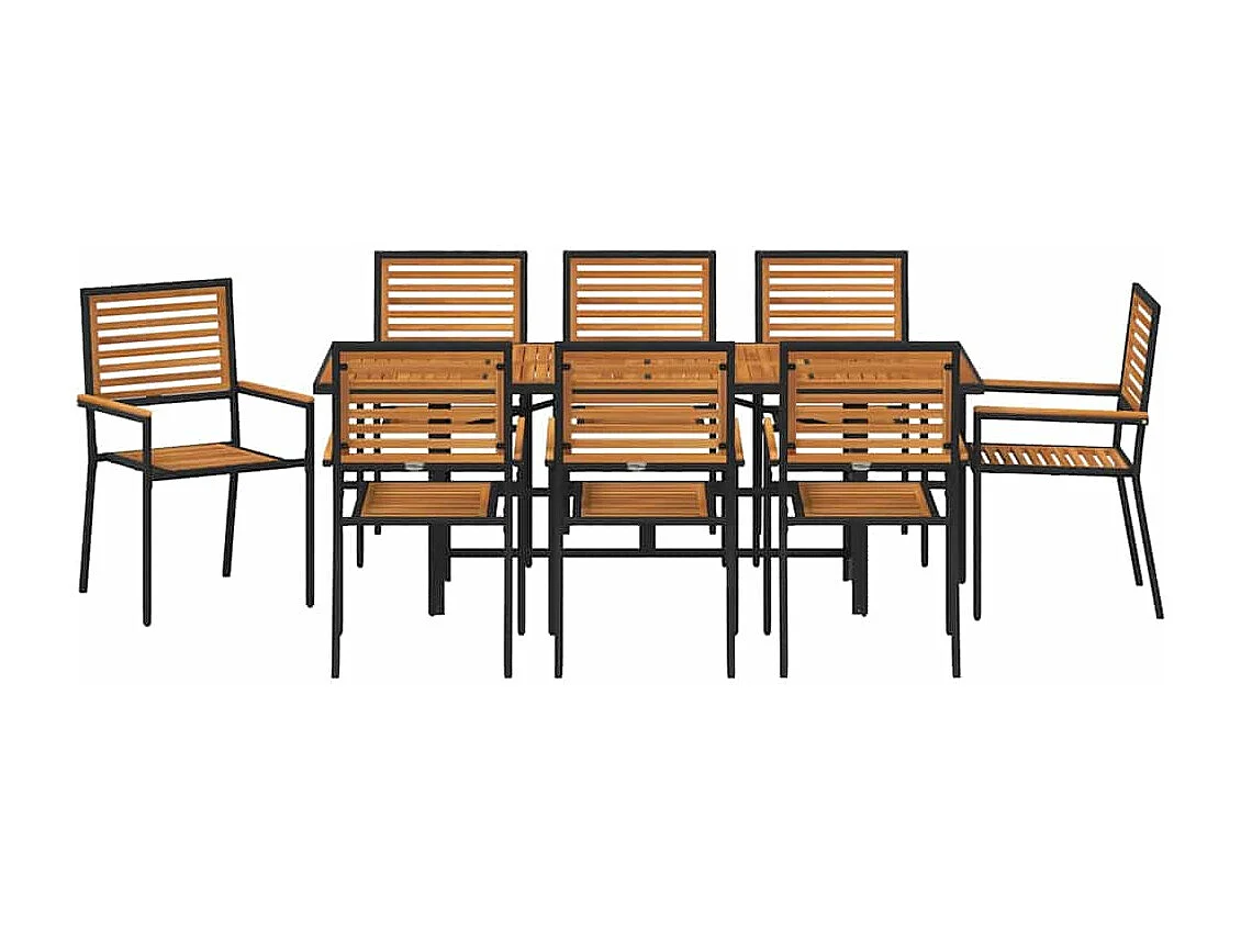 Set da pranzo da giardino da 9 pezzi Nero, Marrone