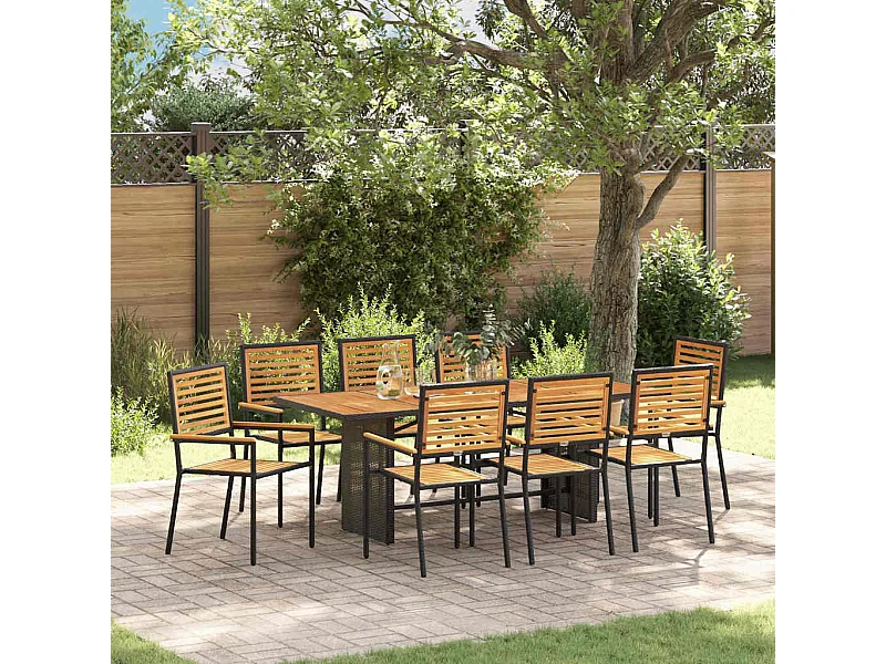 Ensemble de salle à manger pour jardin 9 pcs Noir, Marron