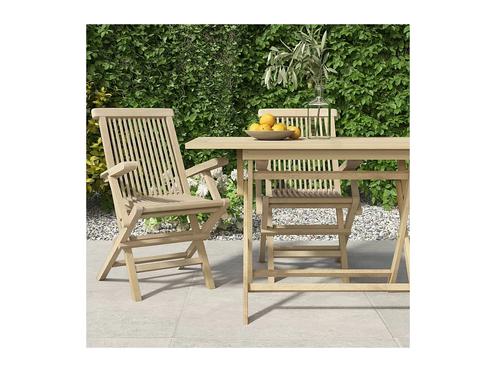 Juego de 2 sillas de jardín plegables gris 56x61x89cm madera de teca