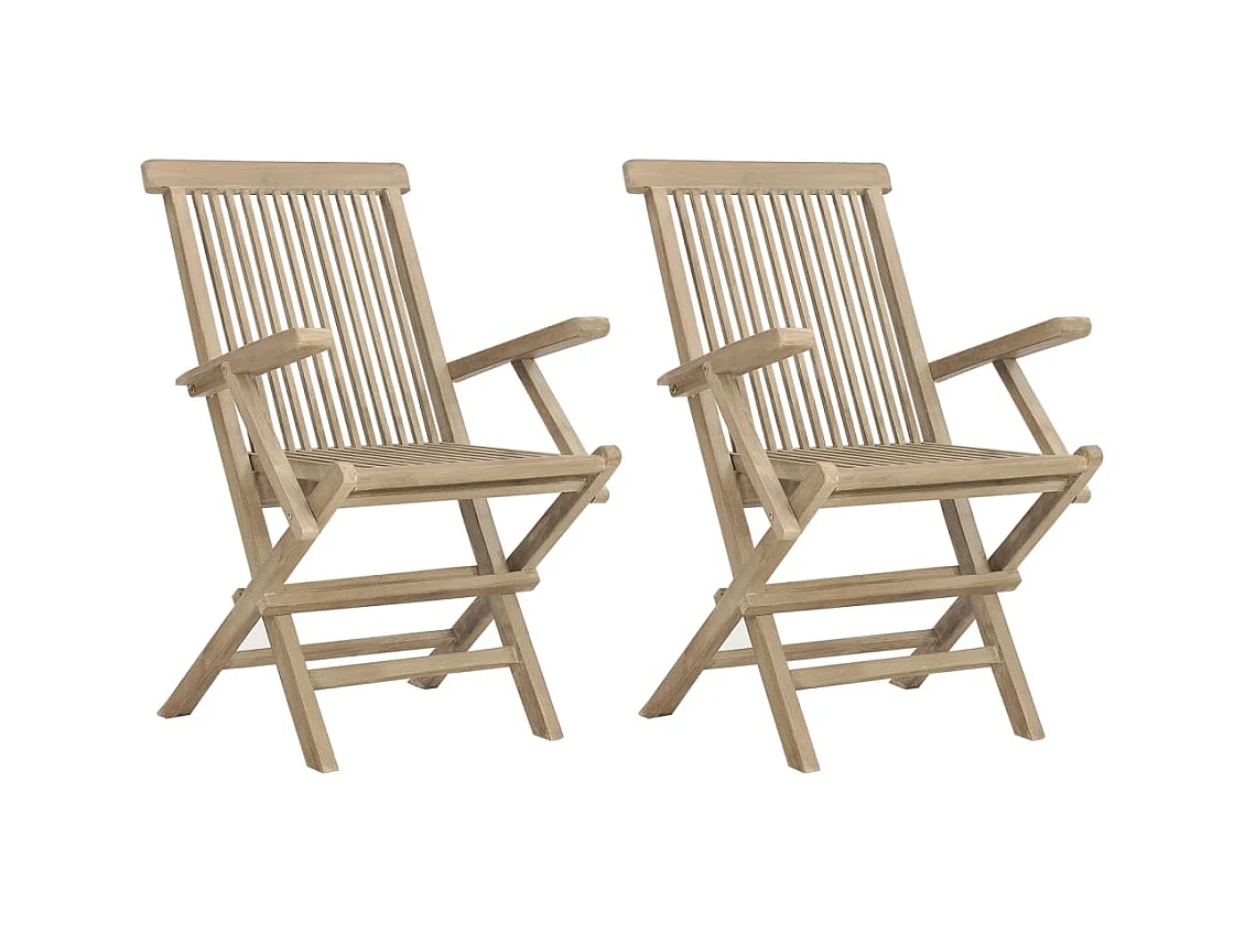 Juego de 2 sillas de jardín plegables gris 56x61x89cm madera de teca