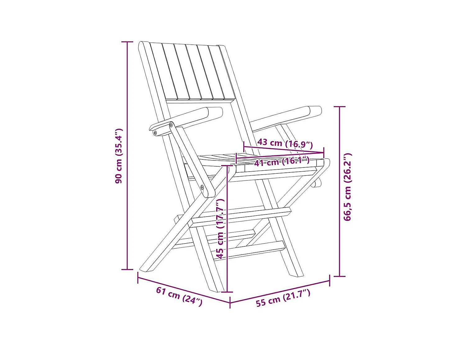 Opvouwbare tuinstoelen set van 4 55x61x90cm massief teakhout